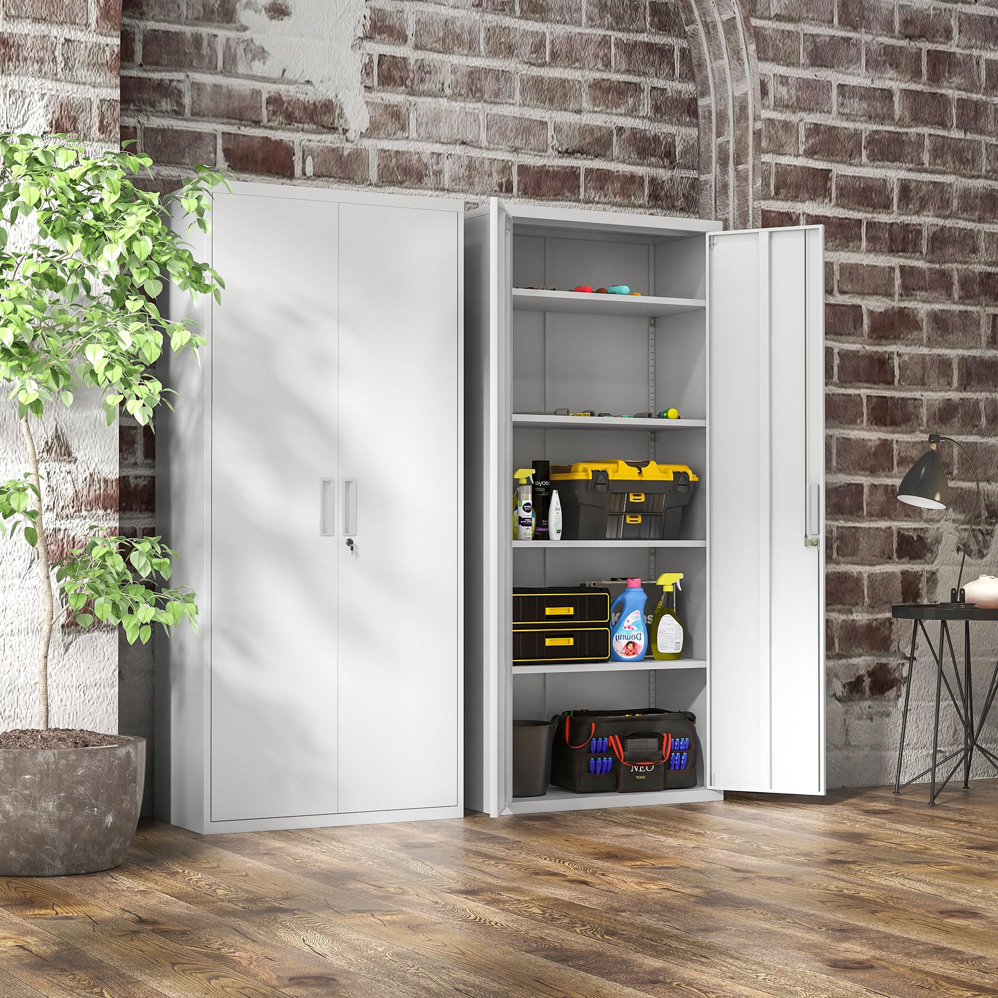 HOMCOM Mueble Archivador de 5 Niveles con Estantes Regulables Cajonera de Oficina Archivador con Llave para Estudio Salón 80x40x180 cm Blanco