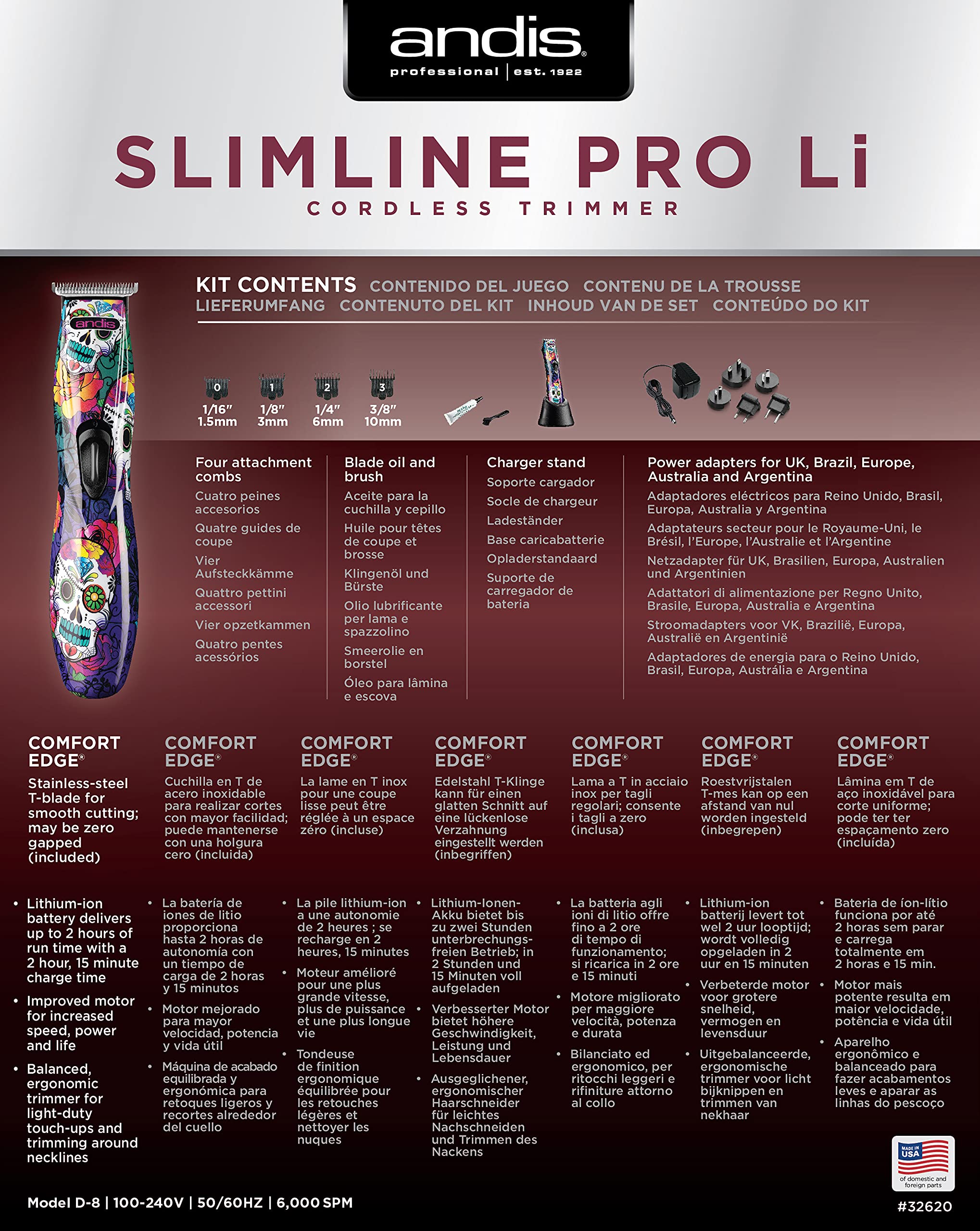 Andis HSM Slimline Pro Li T-Blade Sugar Skull Tondeuse 0,47 kg
