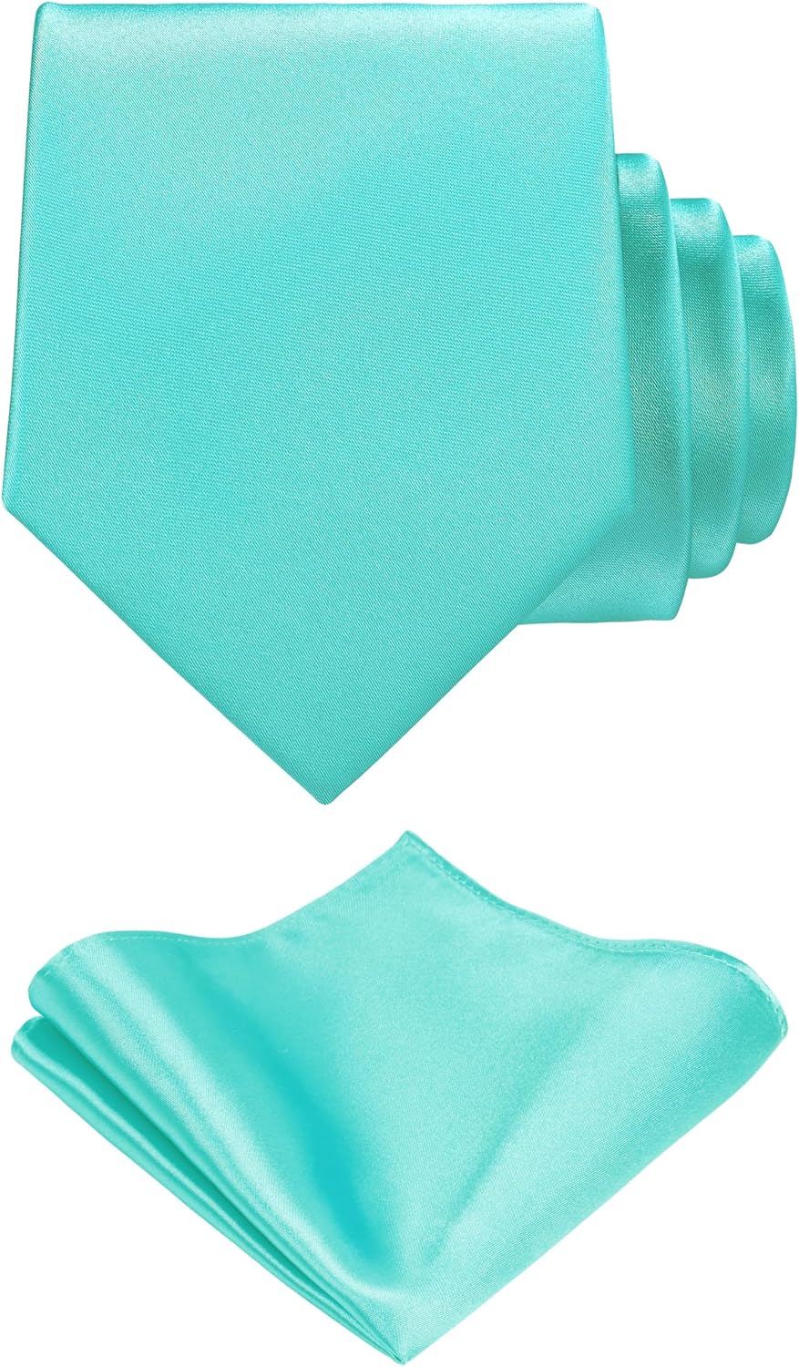 TIE G Solid Satin Woven dyed Color Formal Necktie and Pocket Square Sets in Gift Box (Aqua) Thumbnail