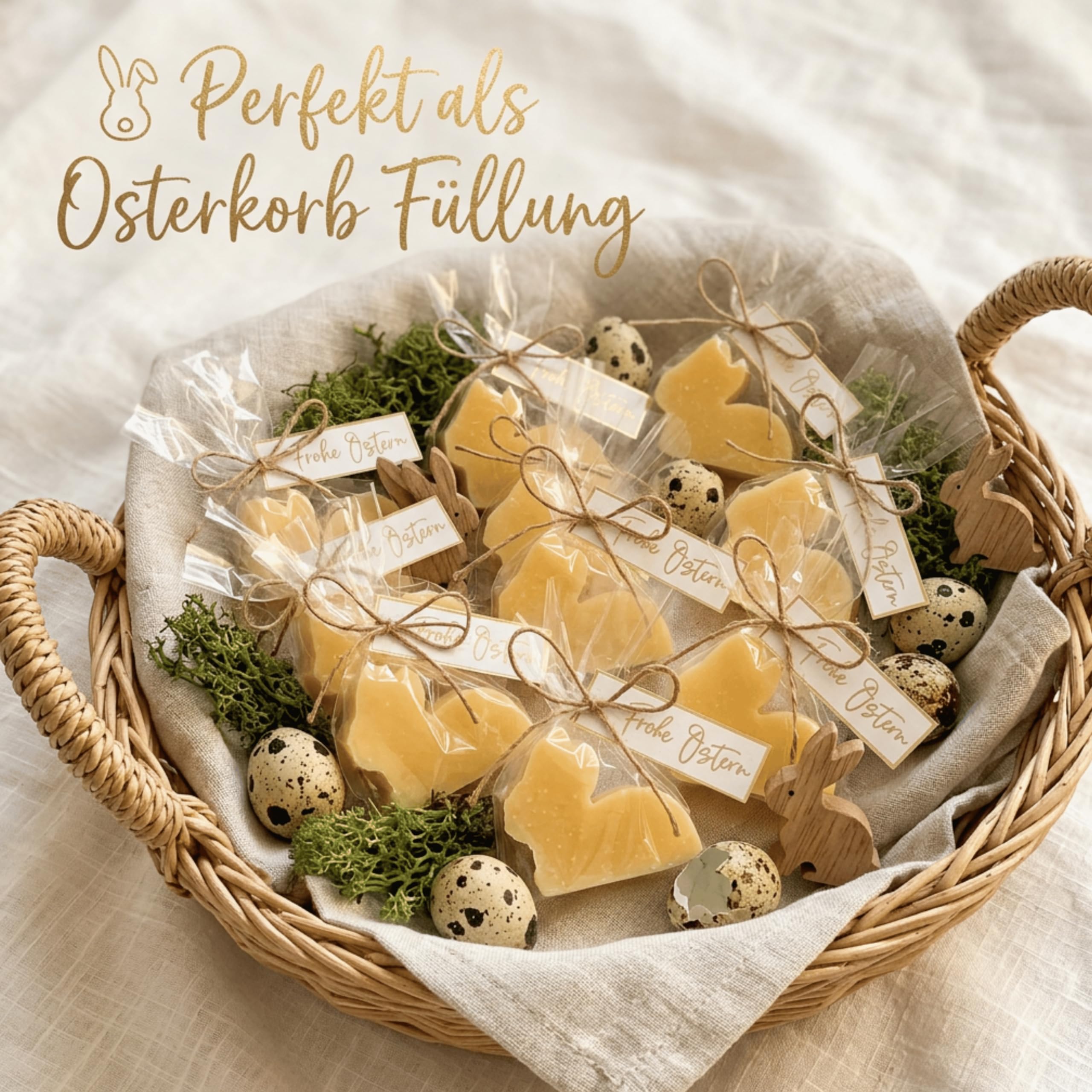 Gastgeschenk Ostern Seife Osterhase – Ostergeschenk Mitarbeiter & Firmenkunden – Duftseife Grapefruit 20 g mit Schleife & Frohe Ostern Etikett – Osterkorb Füllung, kleines Ostergeschenk Firma, Kundeng