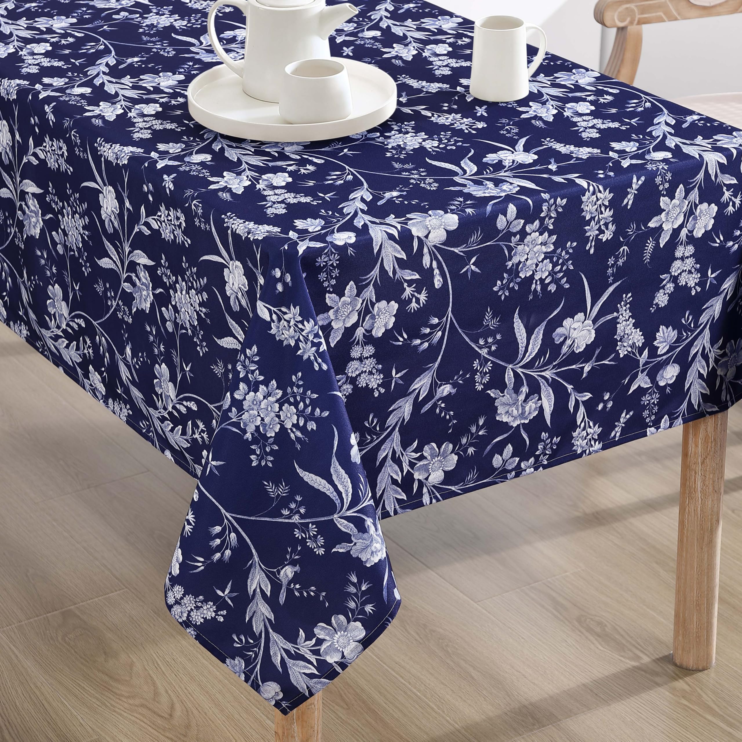 Laura Ashley Decorative Tablecloth, Wrinkle and Stain Resistant, Spillproof Water Repellent, Easy Care Washable Polyester Fabric for Dining, Kitchen, Holiday and Party, 60" x 120", Branch Toile-image-24