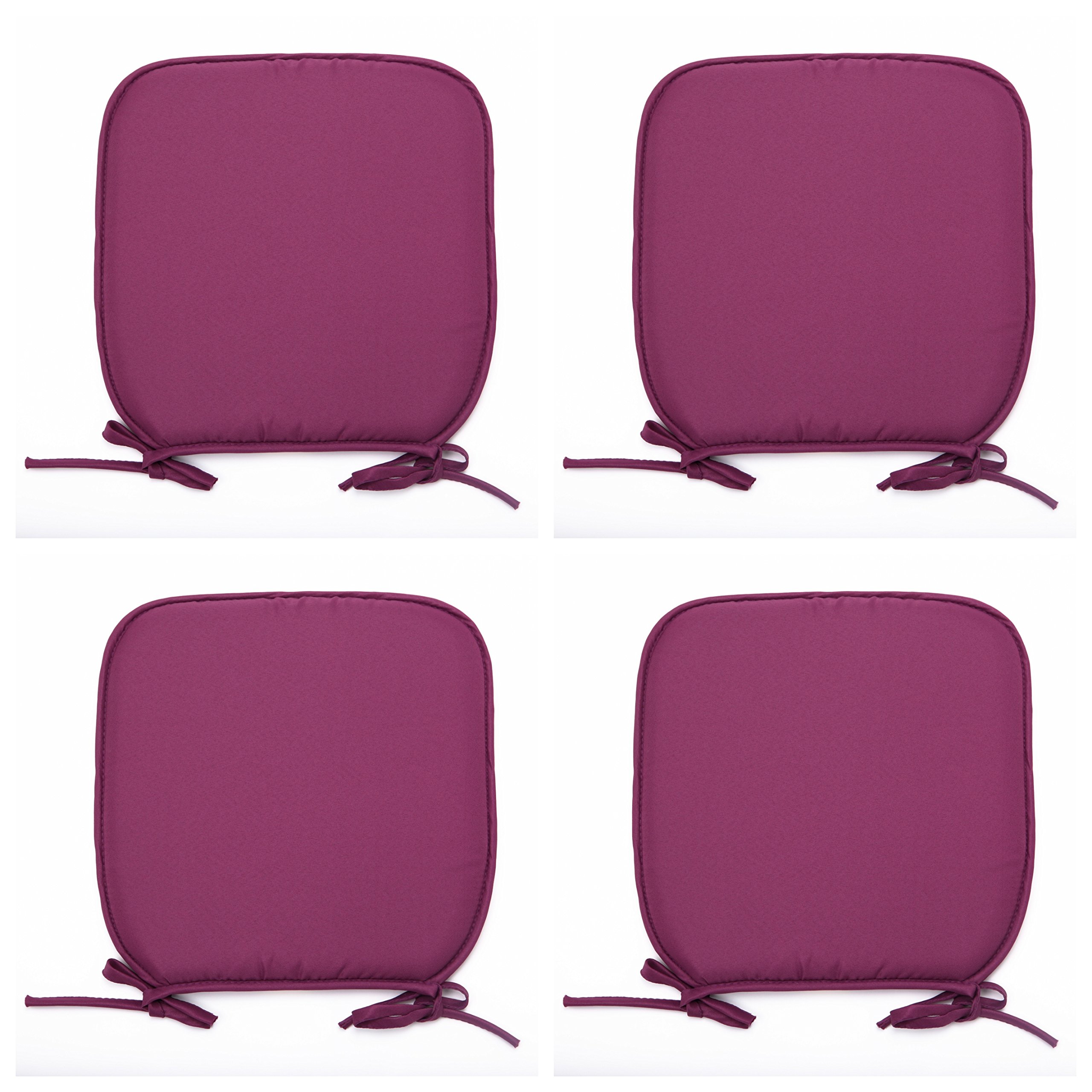 Set Of 4 Beautiful REMOVABLE Dining Garden Chair Cushion Seat Pads With Ties (Plum)