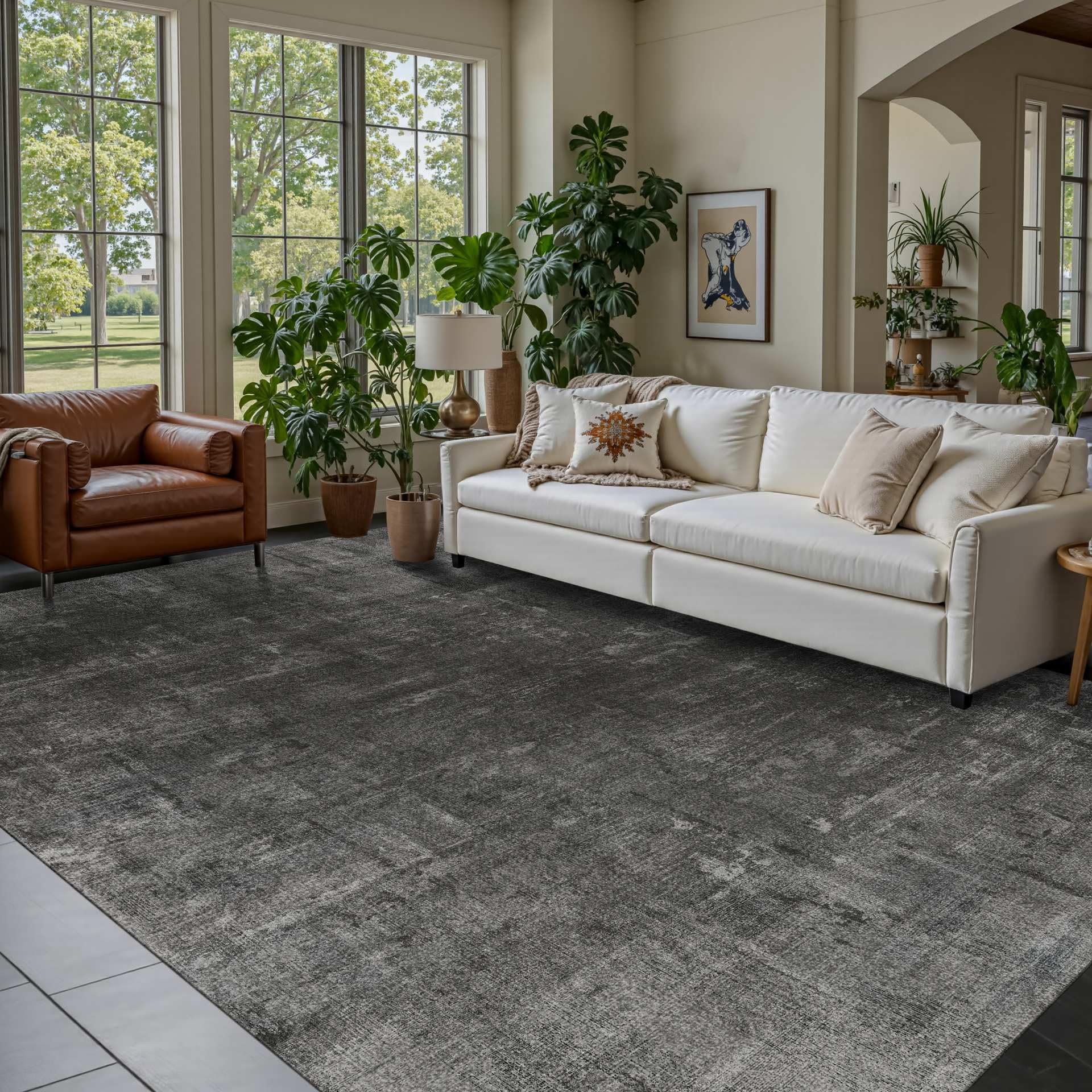 Latte&Fog 6x9 Area Rugs for Living Room Bedroom, Black Modern Abstract Neutral Washable Rug, Boho Non Slip Low Pile Carpet for Dining Room, Dorm,