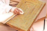 Vista 6 de Bandeja de servir de ratán tejida a mano con asas para desayuno, bebidas, refrigerio para comedor/mesa de café (14.5 pulgadas, rectangular)