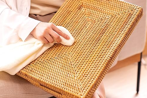 Miniatura 6 de Bandeja de servir de ratán tejida a mano con asas para desayuno, bebidas, refrigerio para comedormesa de café (14.5 pulgadas, rectangular)