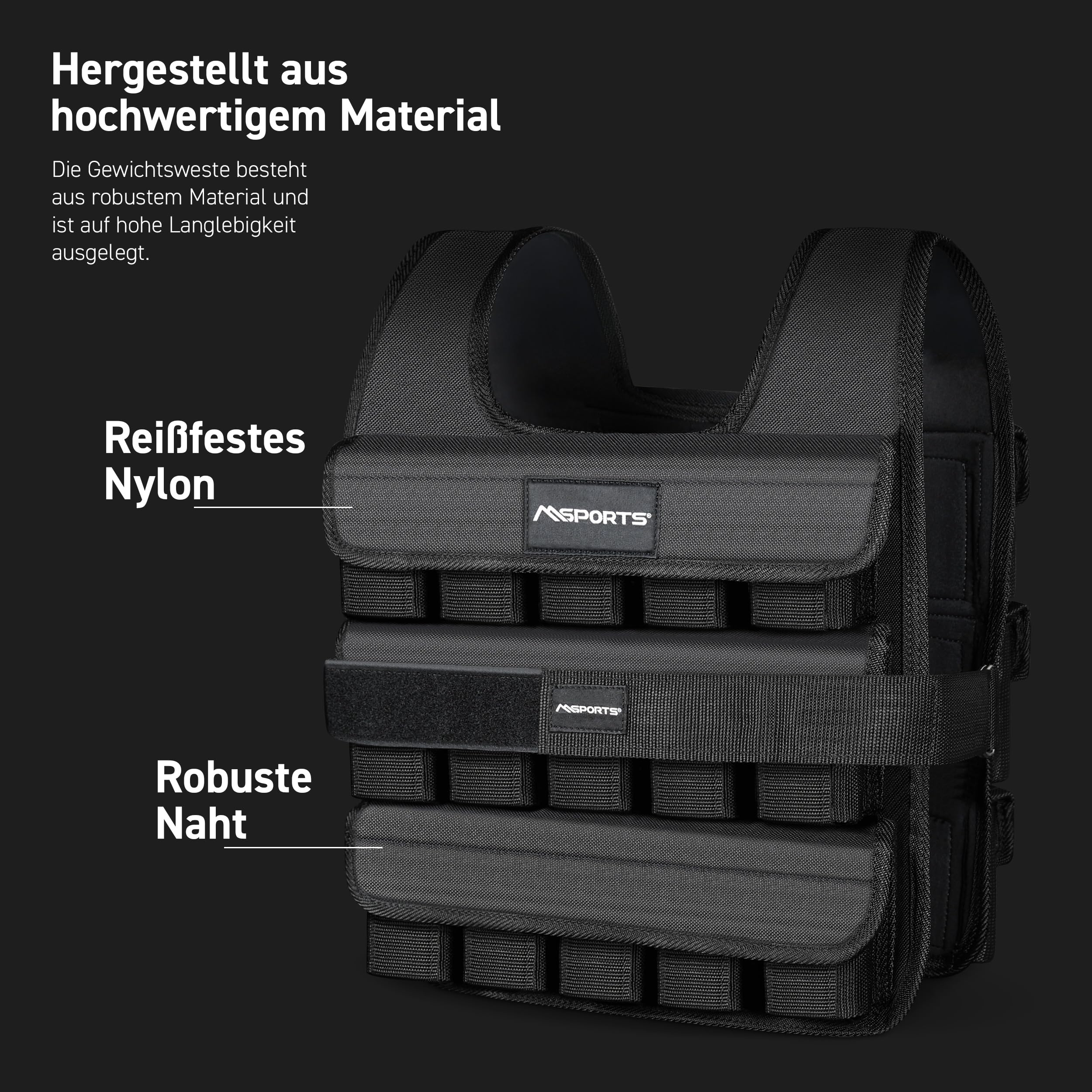 MSPORTS Gewichtsweste Premium Verstellbar von 5 kg - 30 kg Weighted Vest | Laufweste Damen Herren | Fitness Trainingsweste Krafttraining