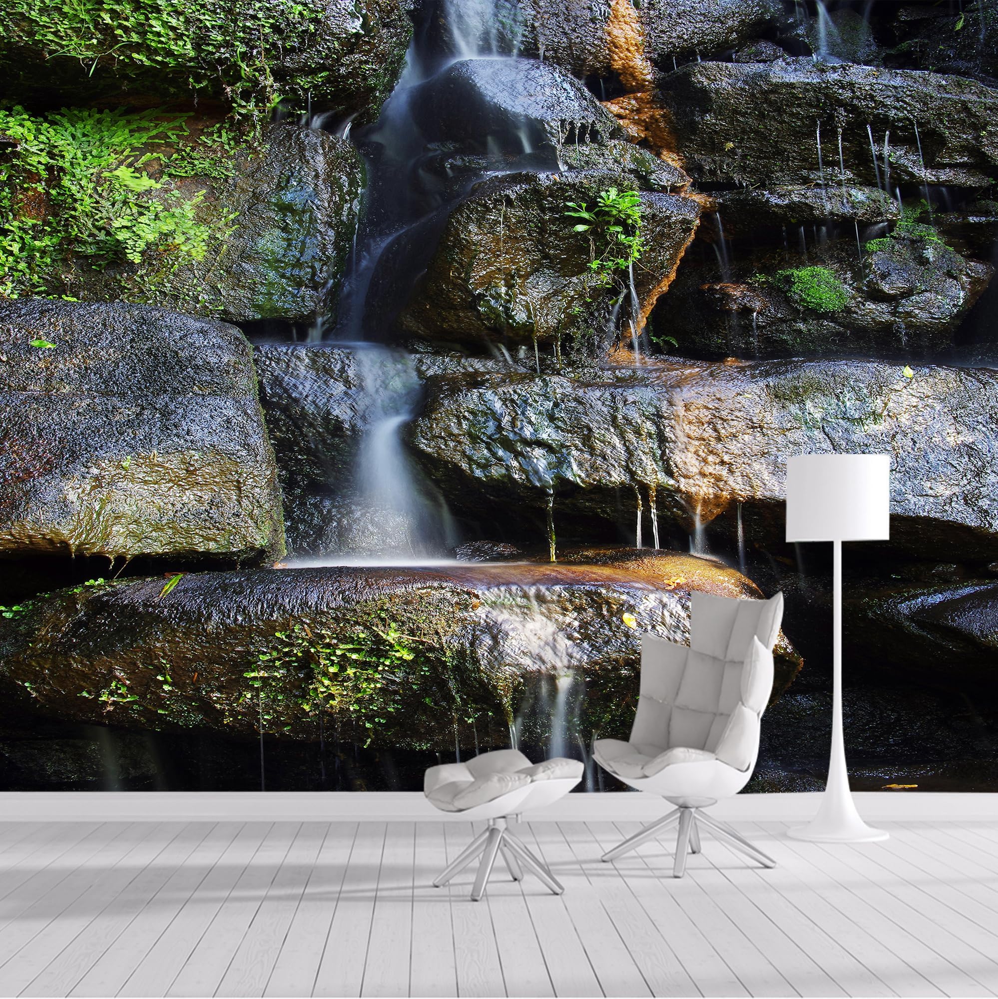 Custom Size Wall Murals，Removable Peel and Stick Self-Adhesive Wall Murals Large Photo Wallpaper,3D Waterfall Lake Forest Natural Scenery for Living Room Bedroom