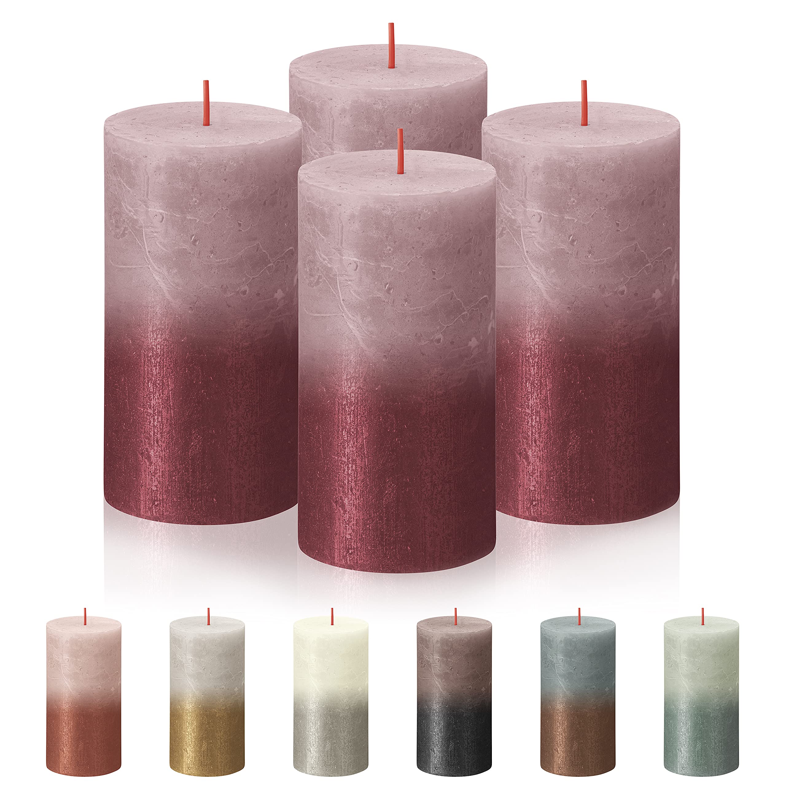 BOLSIUS 4 Pack Ash Rose/Red Sunset Rustic Metallic Pillar Candles - 2.75 X 5 Inches - Fine European Quality - Includes Natural Plant-Based Wax - Unscented Dripless Smokeless 60 Hour Candles