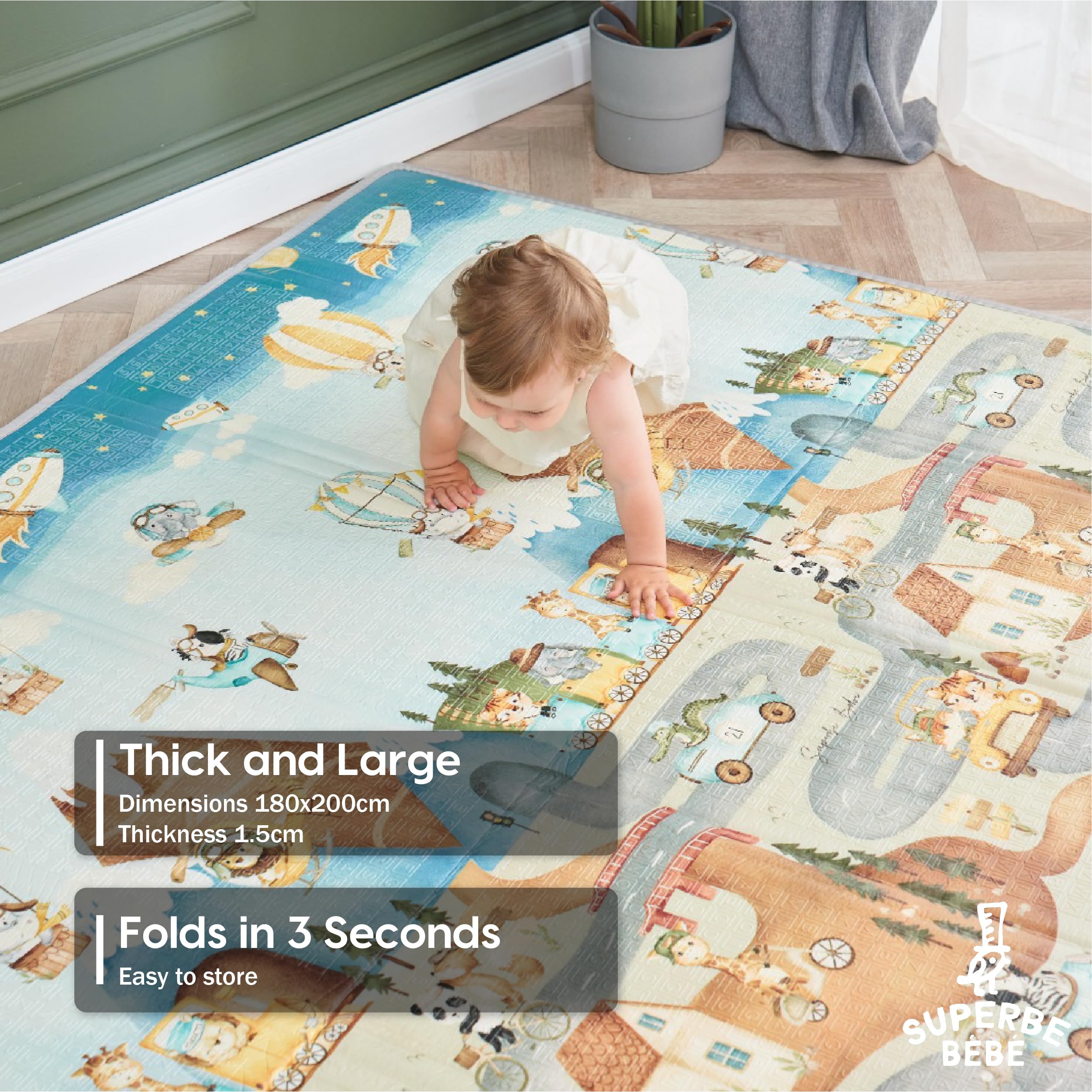 Hout - Volwassen en kleine beer spelen en wassen in het water - 80x120