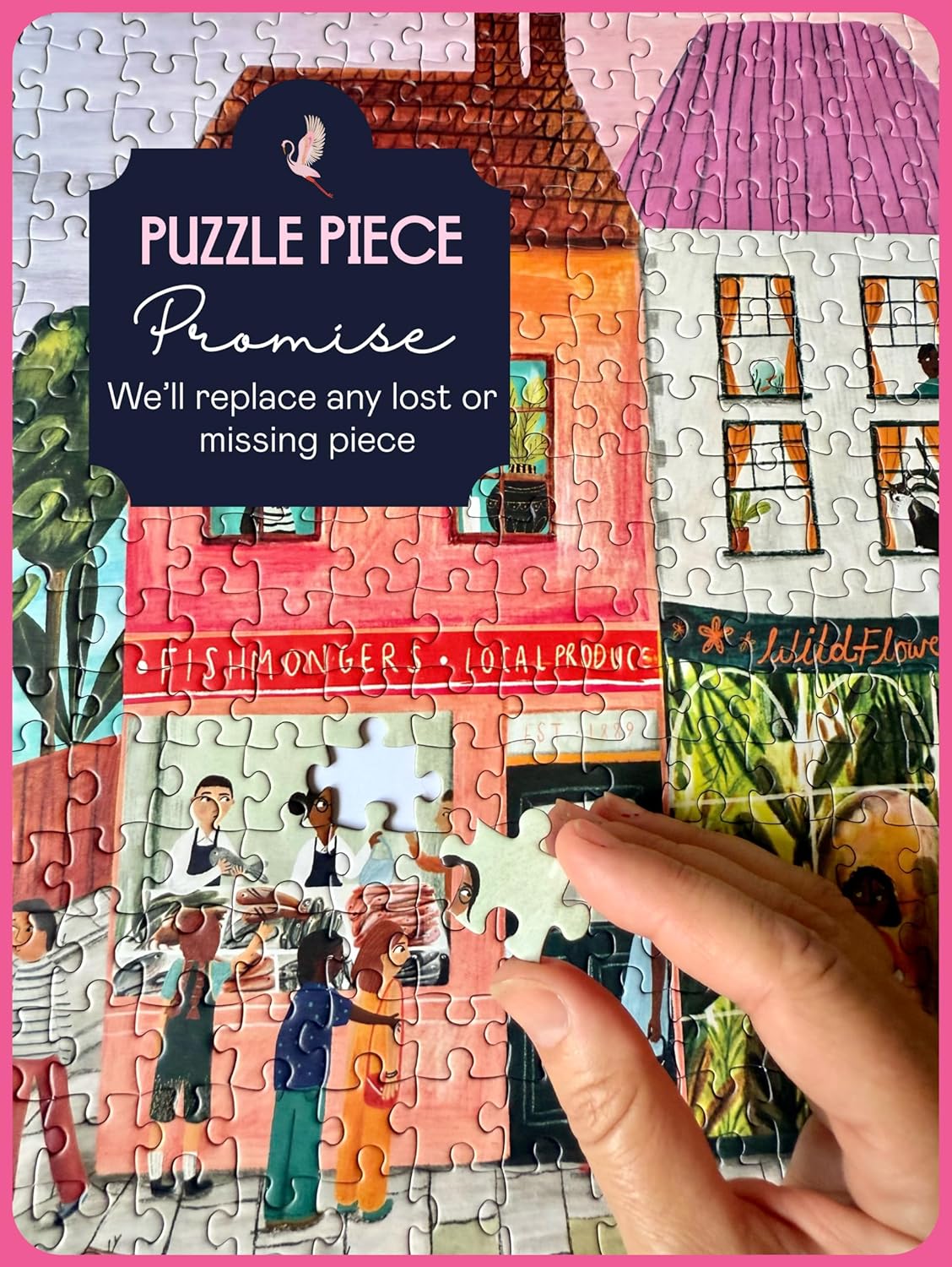 Elena Essex Puzzles 1000 Pieces - Market Day, Puzzles for Adults 1000 Pieces, Summer Landscape Shops Village Town Scene Puzzle, Size 28 x 20 inches