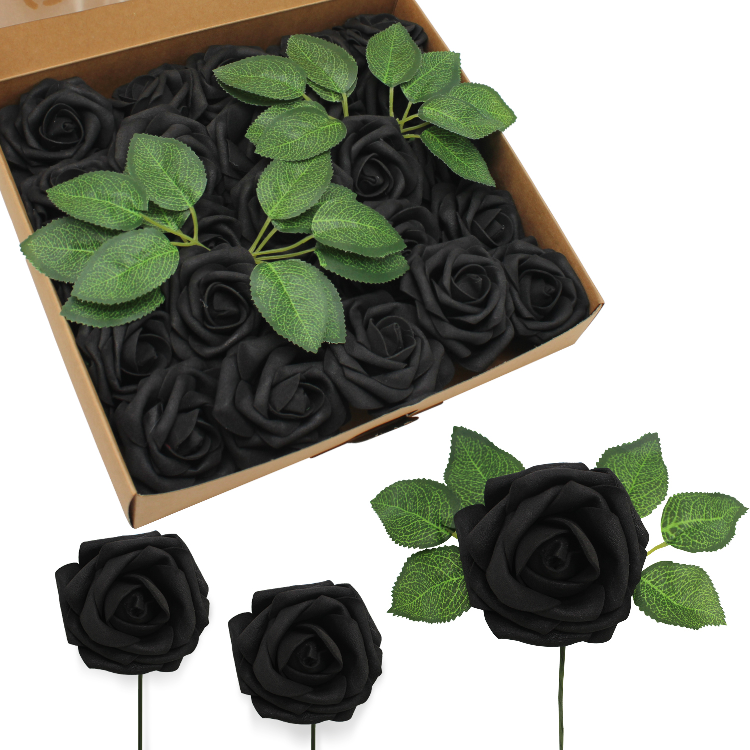 AmyHomie Lot De 50 Roses Artificielles Avec Tige Pour Bouquets De Mariage, Centres De Table, Arrangements, Fête, Fête Prénatale, Décoration D'intérieur (rouge