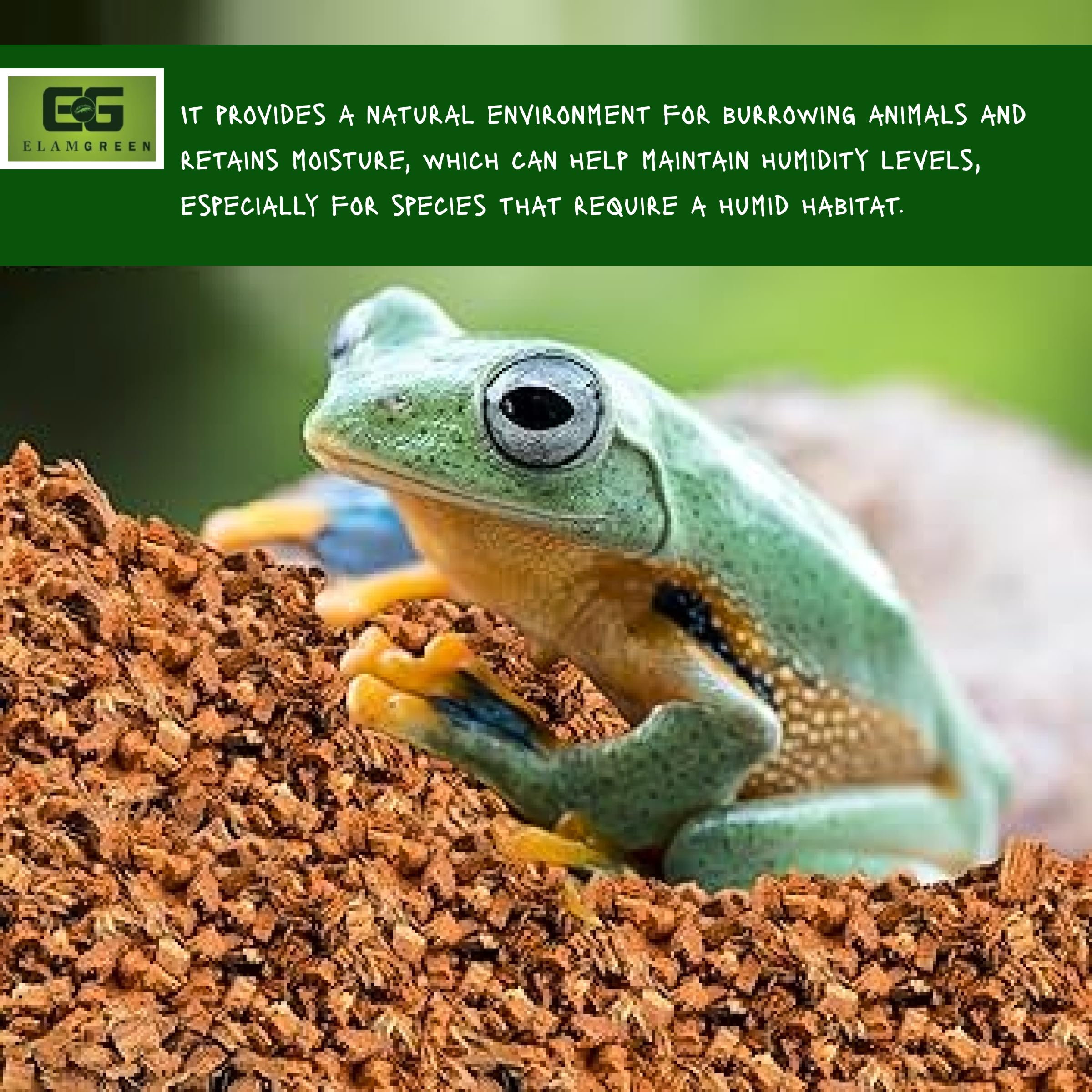 Elamgreen Natural Coconut Husk for Reptiles | Bedding Coir Chips Terrarium Substrate for Ball Python Frog Snake Turtles, Gecko Hermit Crab Tortoise (500g)