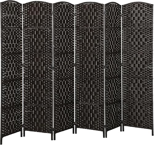Miniatura 14 de HOMCOM Divisor de habitación, pantalla de privacidad plegable de 6 paneles, divisor de pared de 6 pies de altura portátil de mimbre entretejido para