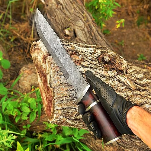 Miniatura 3 de Cuchillo de Damasco personalizado de 15 pulgadas mango de madera Pakka wmarrón funda de cuero TJ117