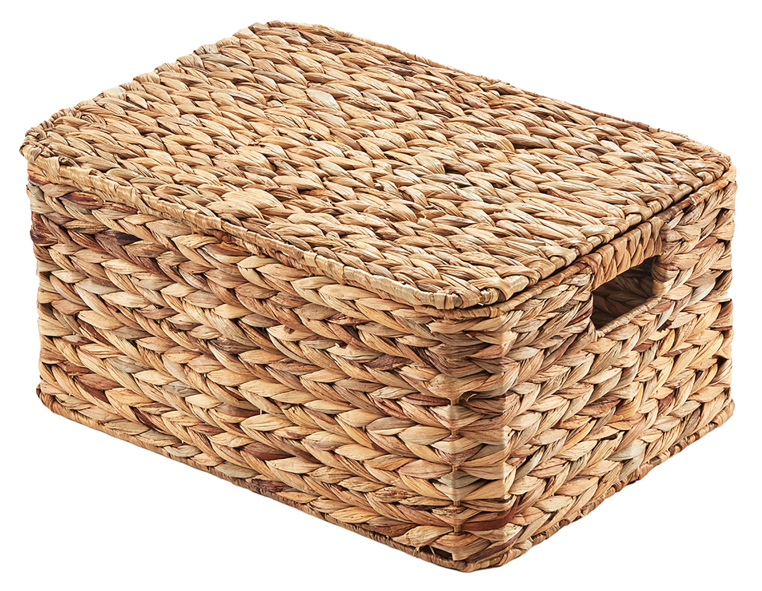 Kobolo Aufbewahrungskiste Wasserhyazinthe Gr. S 44x33x21 cm, geflochtene Box mit Deckel, stabiler Aufbewahrungskorb für Regale, Wäsche, Spielzeug & Bücher, dekorative Ordnungsbox für Wohnbereich Küche, Haushalt & Wohnen