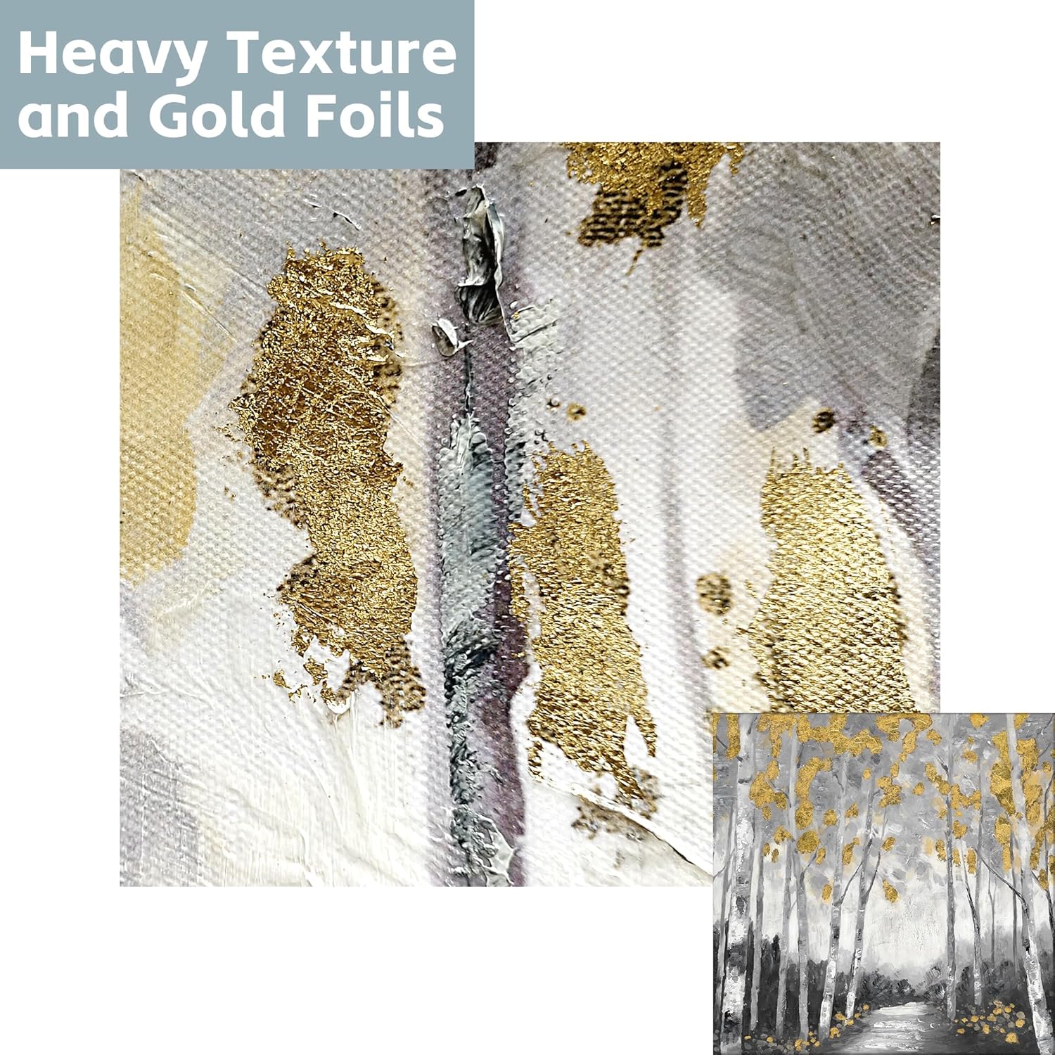 Tree Canvas Wall Art Picture: Forest Landscape Artwork Decor Birch Trees Woodland Painting Abstract Nature Wilderness Scenic Print for Bedroom Living Room Bathroom 24 x 24 Inches