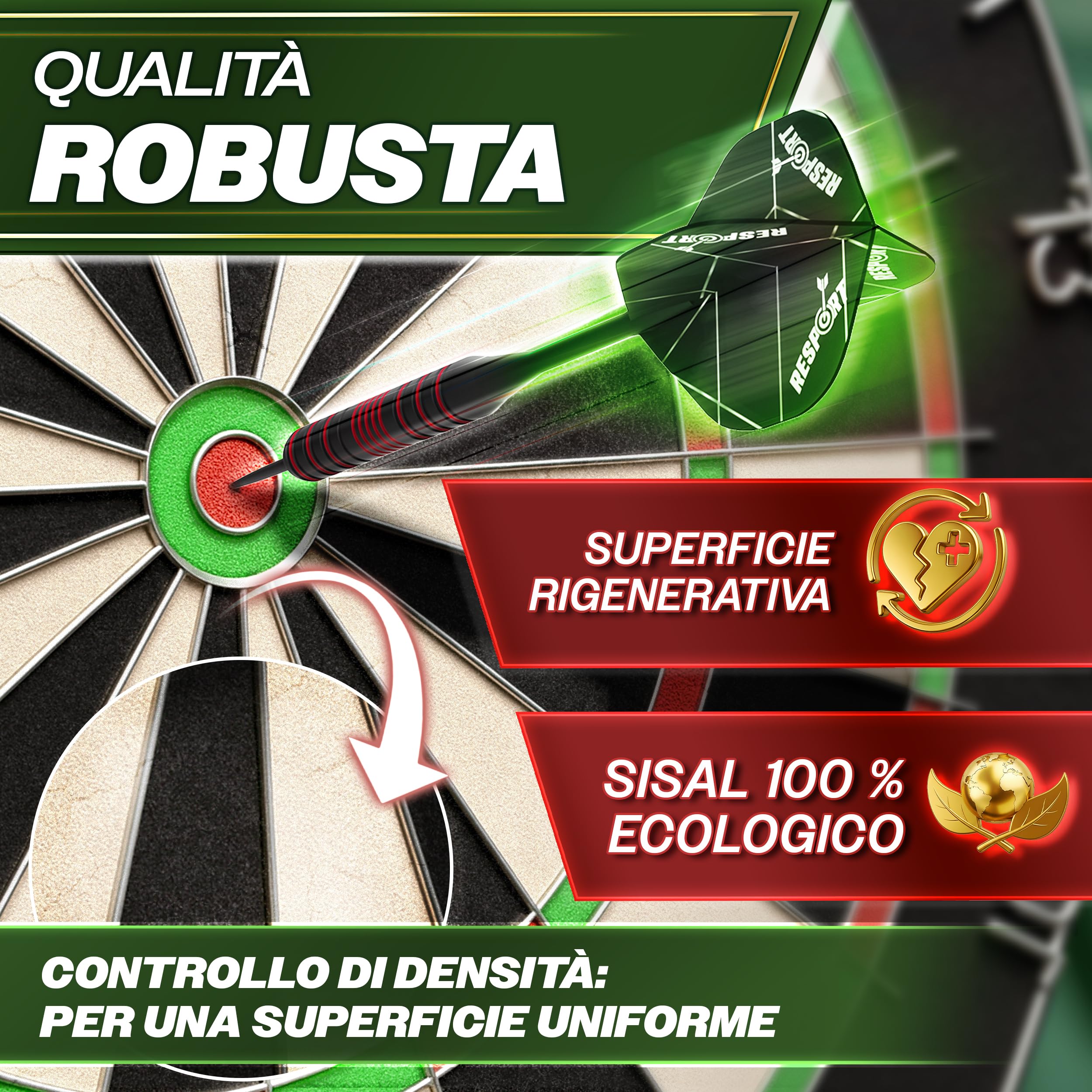 RE:SPORT® Bersaglio per freccette XXL in Sisal, set con 9 freccette professionali + accessori
