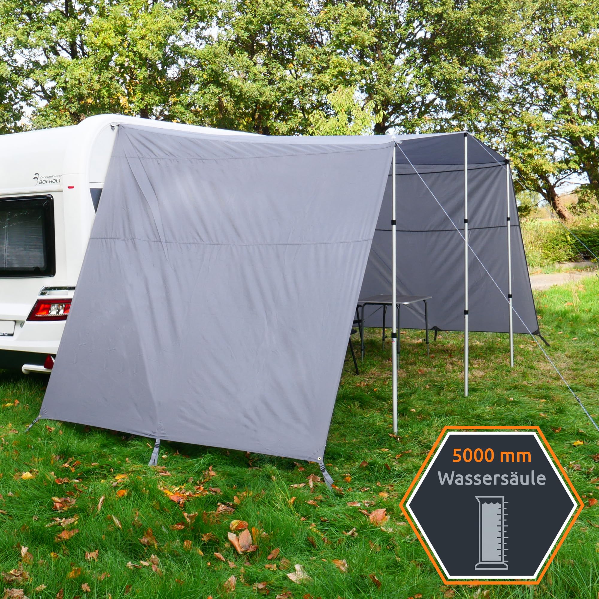 your GEAR Caravan Tarp Teramo - 4 Größen - 250, 300, 400, 450 cm Breite, Tiefe 240 cm - UPF 50+ Sonnendach für Wohnwagen Wohnmobil - 5000 mm Sonnensegel Seitenwände Aufstellstangen 450x240 cm