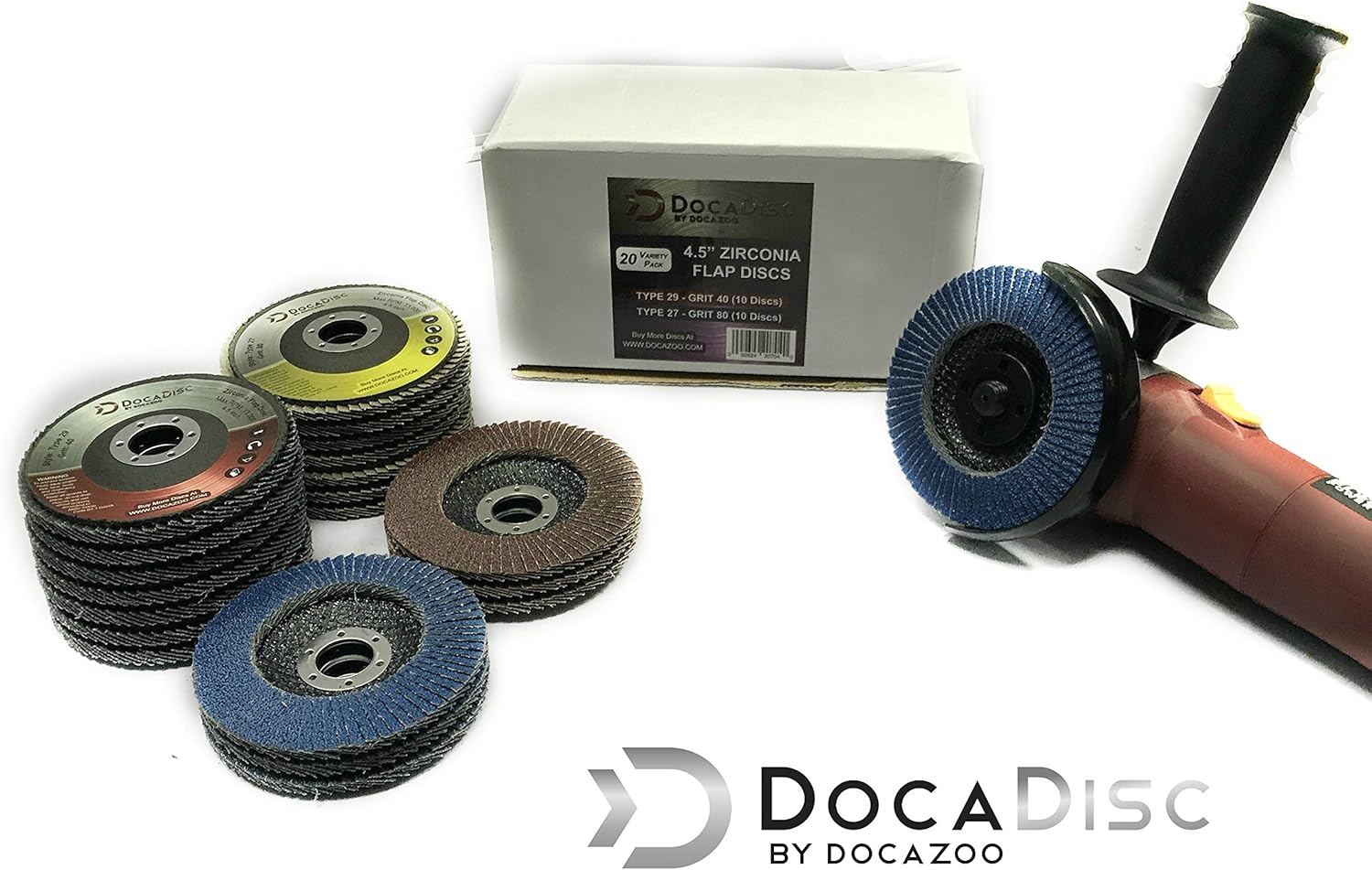 Hottest Sale 4.5 Inch Flap Disc (20 Pack Assortment) - 40 Grit Type 29 (10pc) and 80 Grit Type 27 (10pc) Professional Grade - Abrasive Grinding Wheel and Flap Sanding Disc by DocaDisc