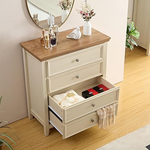 Miniatura 2 de VAWEP Cómoda para dormitorio, 4 cajones, cómoda moderna de 4 cajones para sala de estar, armario de almacenamiento beige, mesita de noche alta para