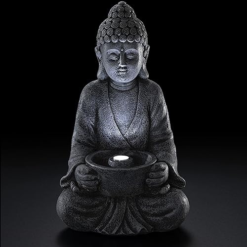 Miniatura 7 de VP Home Estatua de Buda para decoración del hogar y al aire libre, funciona con energía solar, luz LED parpadeante, luz de jardín, meditación zen,