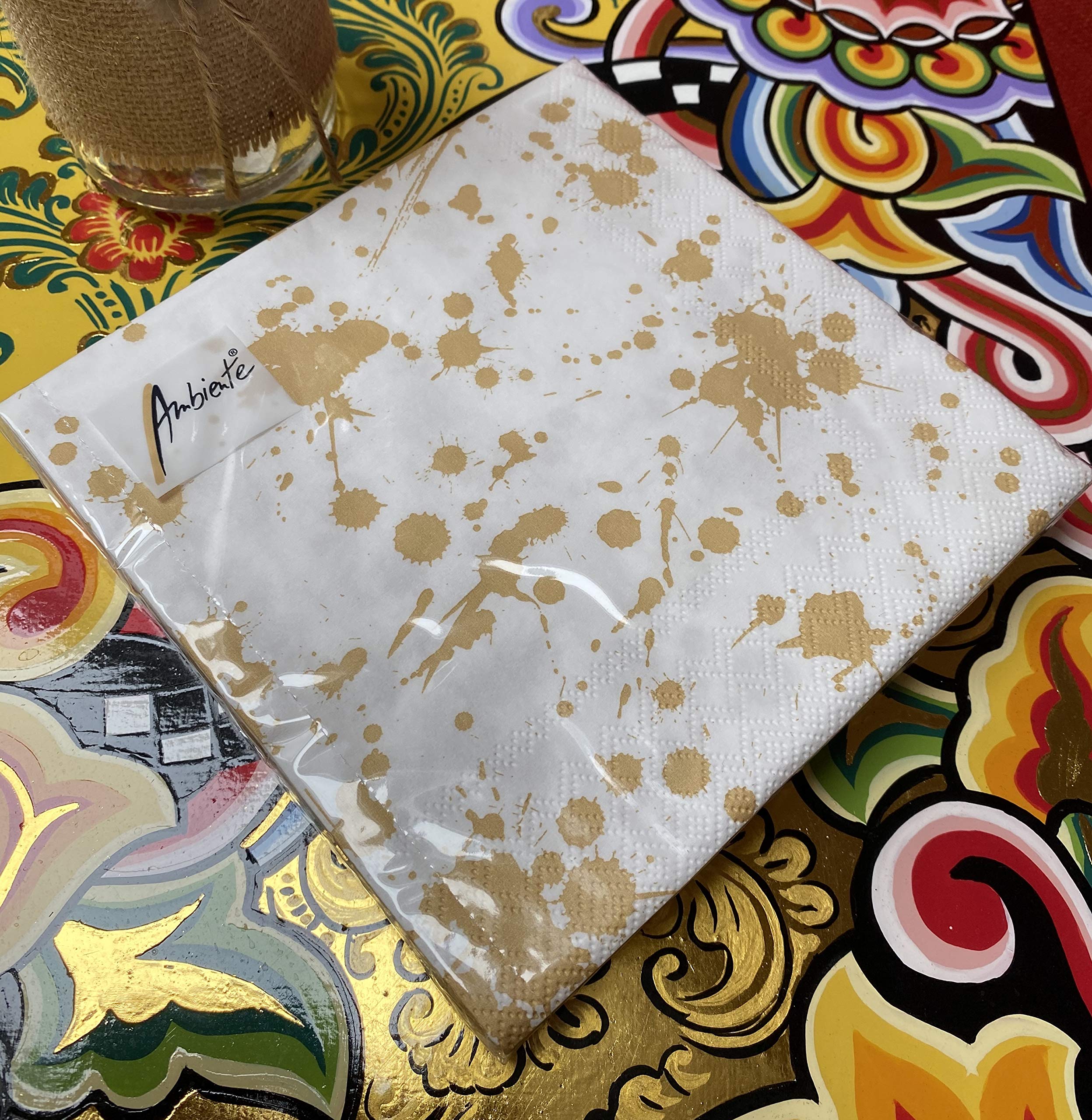 Paper Napkins Lunch/Festival/Party/Approx. 33 x 33 cm Splash Gold Autumn Winter Christmas - Ideal as a Gift and Table Decoration - Image 2