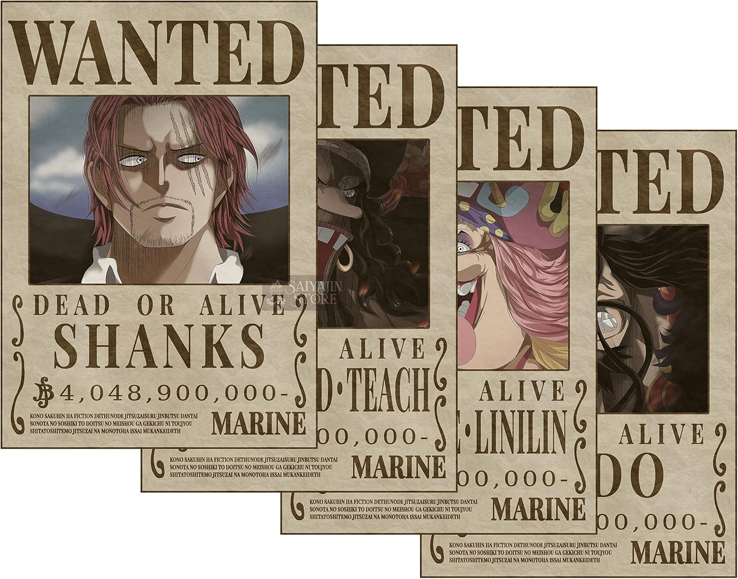 One Piece Anime Yonko [Original Style] Wanted Poster, Shanks Blackbeard