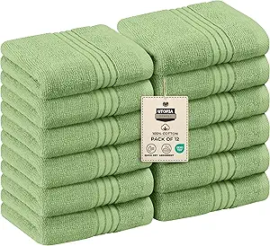 Utopia Towels 12 Pack Premium Wash Cloths Set, 12 by 12 Inches, 100% Cotton Ring Spun, Highly Absorbent and Soft Feel Washcloths for Bathroom, Spa, Gym, and Face, Sage Green