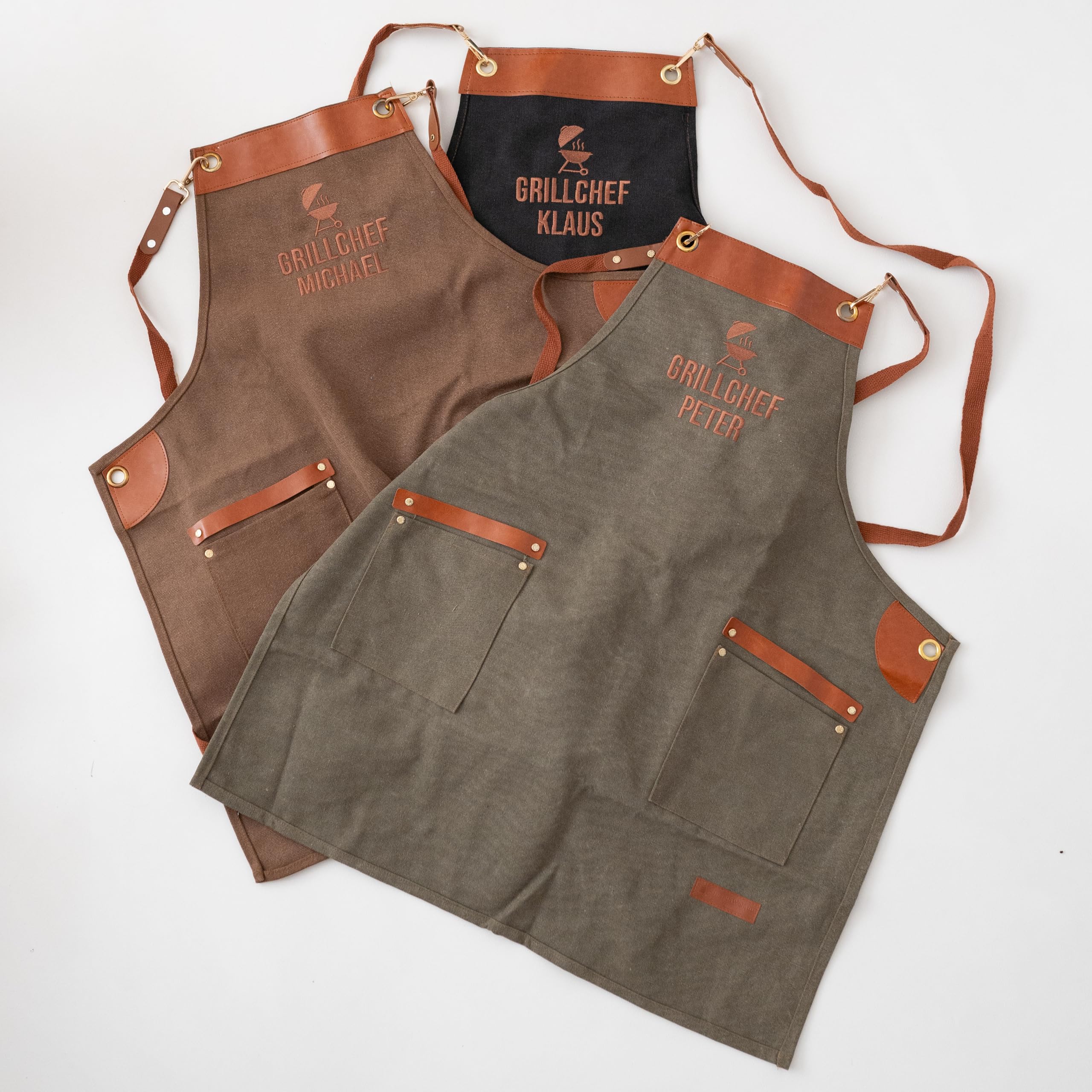 Grillschürze BBQ Schürze in 3 Farben, personalisiert mit Wunschnamen