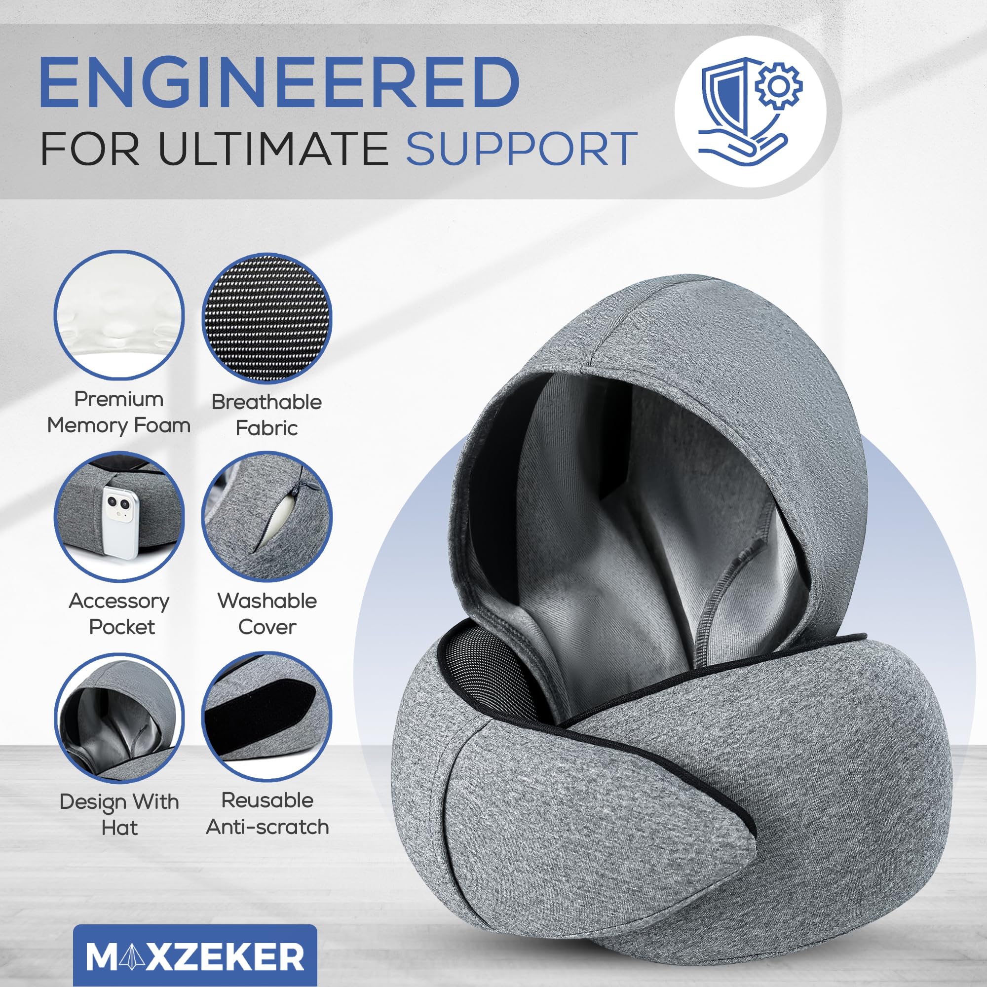 Almohada de avión para un vuelo largo – Almohada de viaje de espuma viscoelástica. Funda lavable, cómoda y transpirable. Bolsa de transporte. Almohadas de cuello de viaje para aviones, lo 3