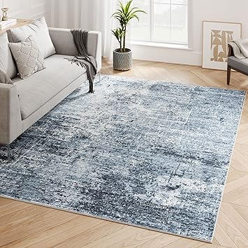 Dripex Abstract Contemporary Area Rugs, Washable 6x9 Area Rug Non-Slip Backing Soft Fluffy Carpet for Bedroom Living/Dining/Kids Rooms, Dark Blue Laundry Room Throw Rug Floor Mats for Home Durable