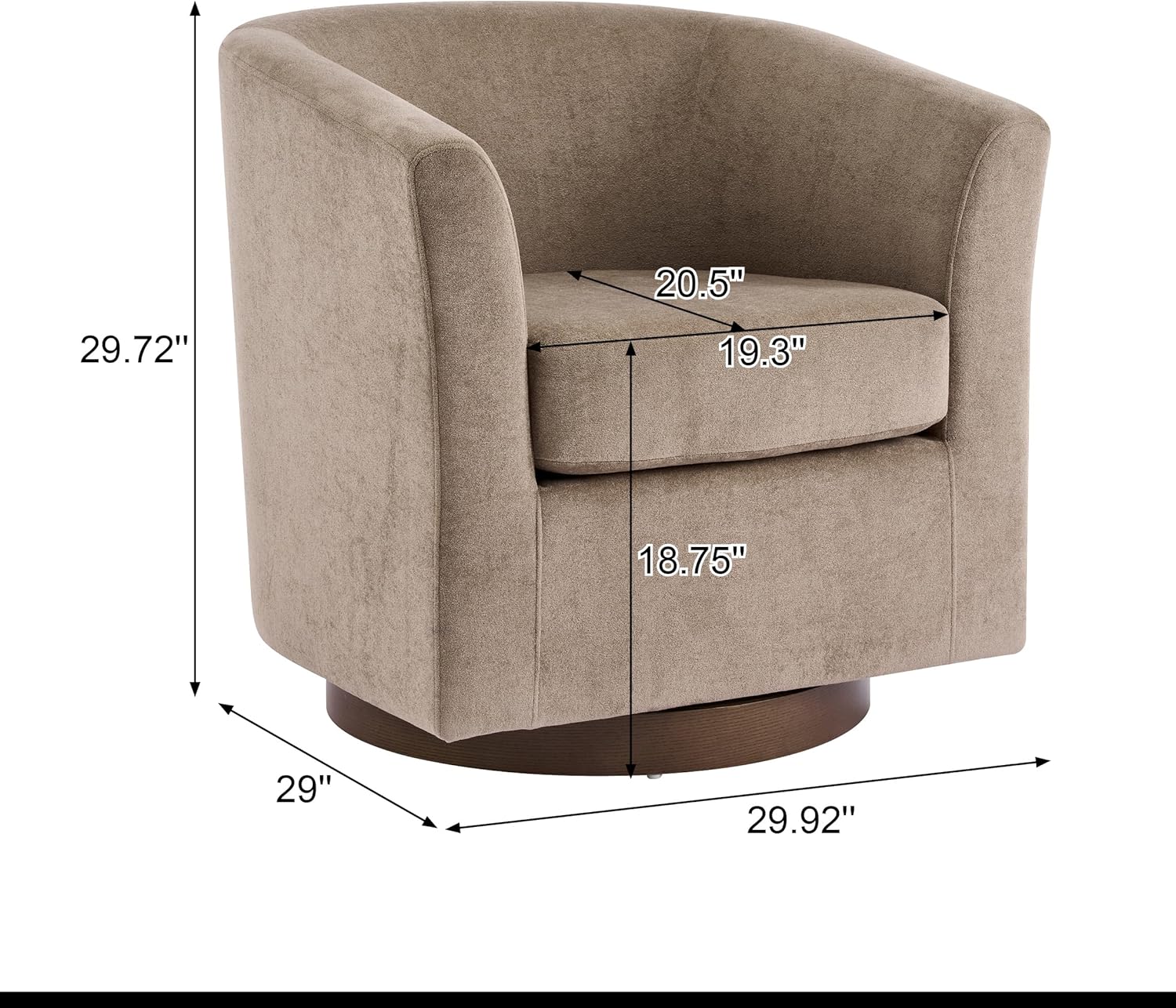 Christopher Knight Home Coles 360° Velvet Swivel Accent Chair, Living Room Barrel Swivel Chair with Iron Frame, Wooden Velvet Club Chair with Rotation, No Assembly Required, Light Brown+Walnut