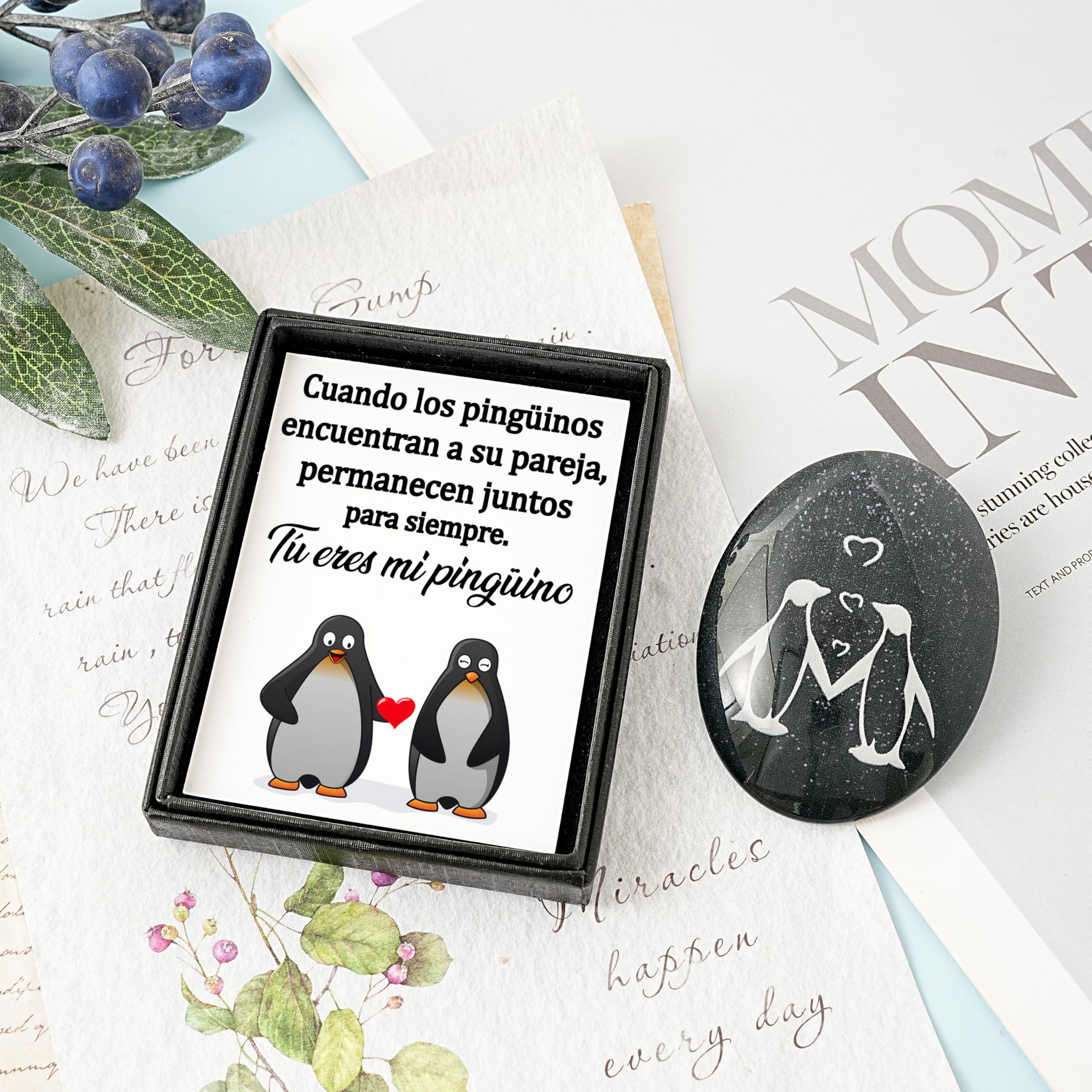 Regalo Aniversario Pareja Pingüino Piedra Originales para Hombre Mujer