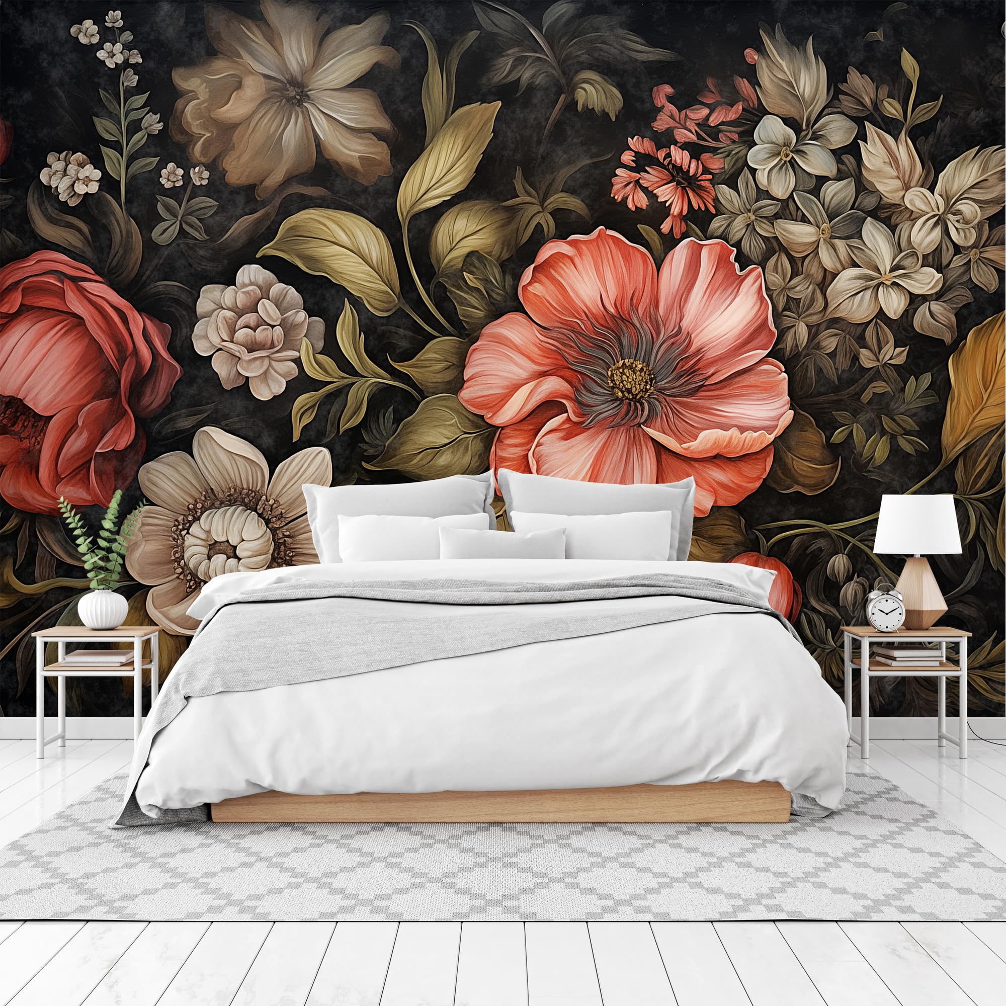Muralo - Tapeta 3D z włókniny - fototapeta z efektem 3D - tapeta do salonu, sypialni, tapeta ścienna - fototapeta - kwiaty w stylu vintage - szer. 368 cm x wys. 280 cm