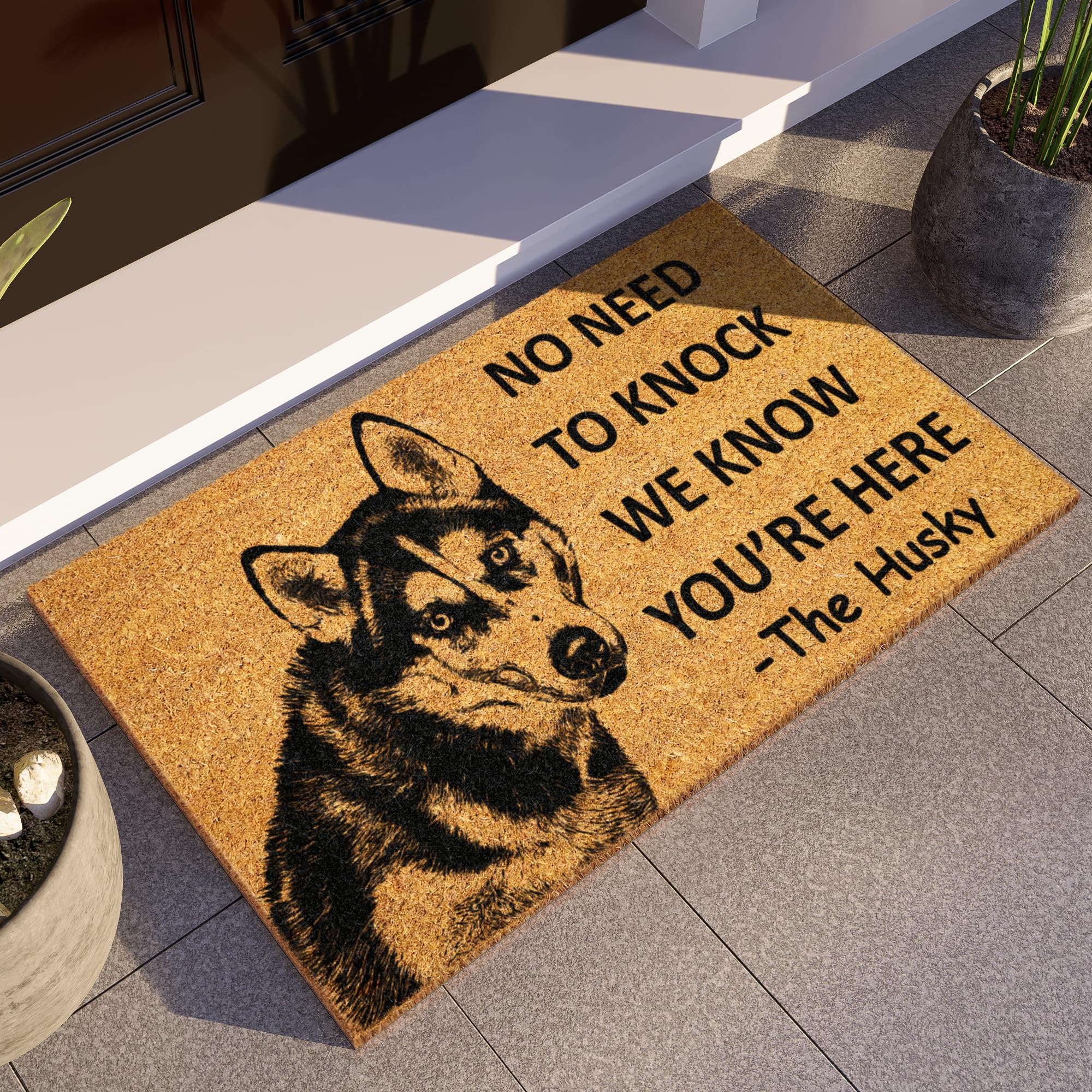 Husky Door Mat, Husky We Know You are Here Door Mats, Funny Doormat, Husky Tilted Head Welcome Coir Mats