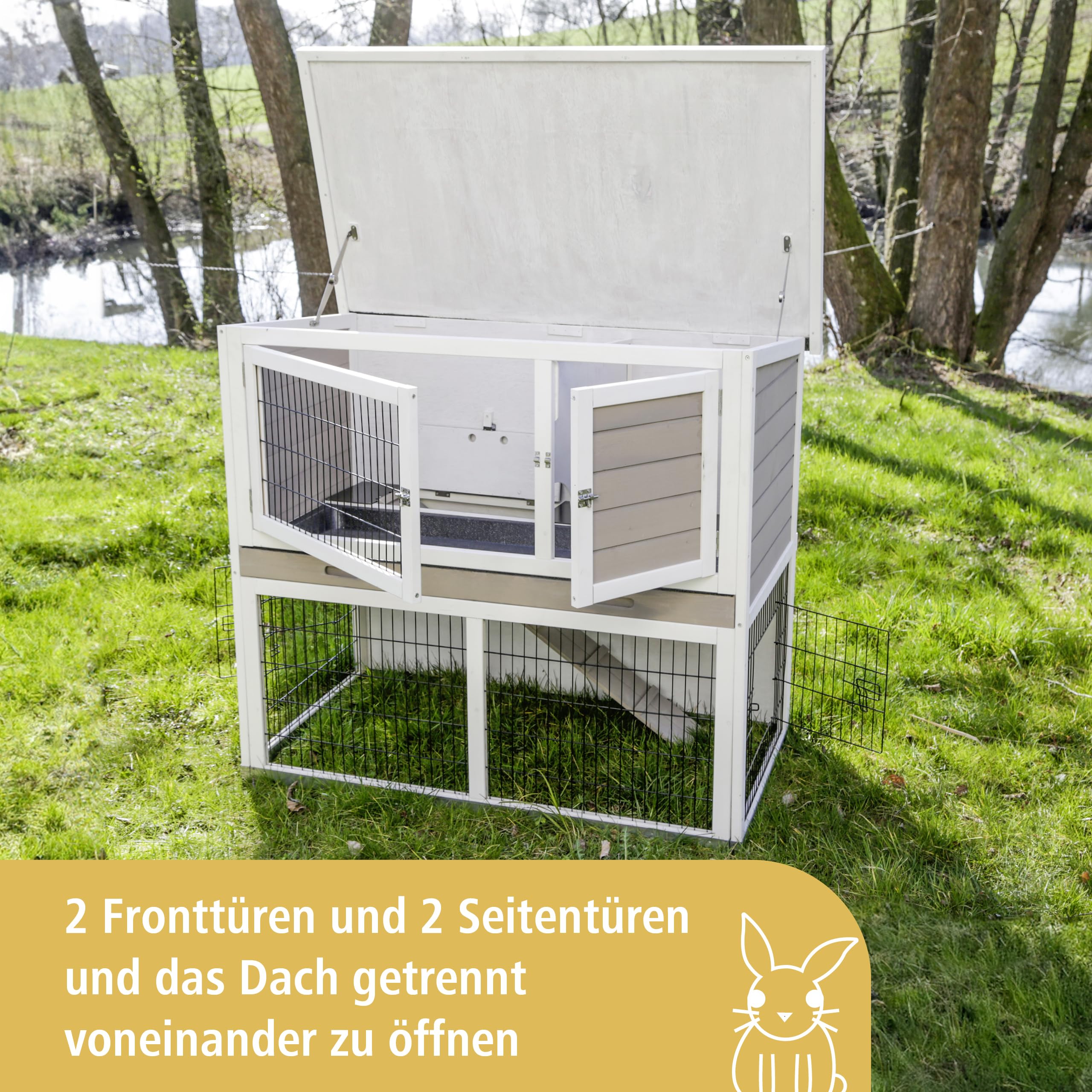Kerbl Pet Nagerstall Lucky, Kleintierstall, Nagerstall, 115x65x100cm, Holz, Hasen, Kaninchen, Meerschweinchen, wetterfestes Dach