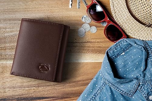 Miniatura 3 de Stealth Mode Cartera de cuero triple RFID para hombres con soporte de identificación abatible, Marrón, Carteras de cuero triple para hombre