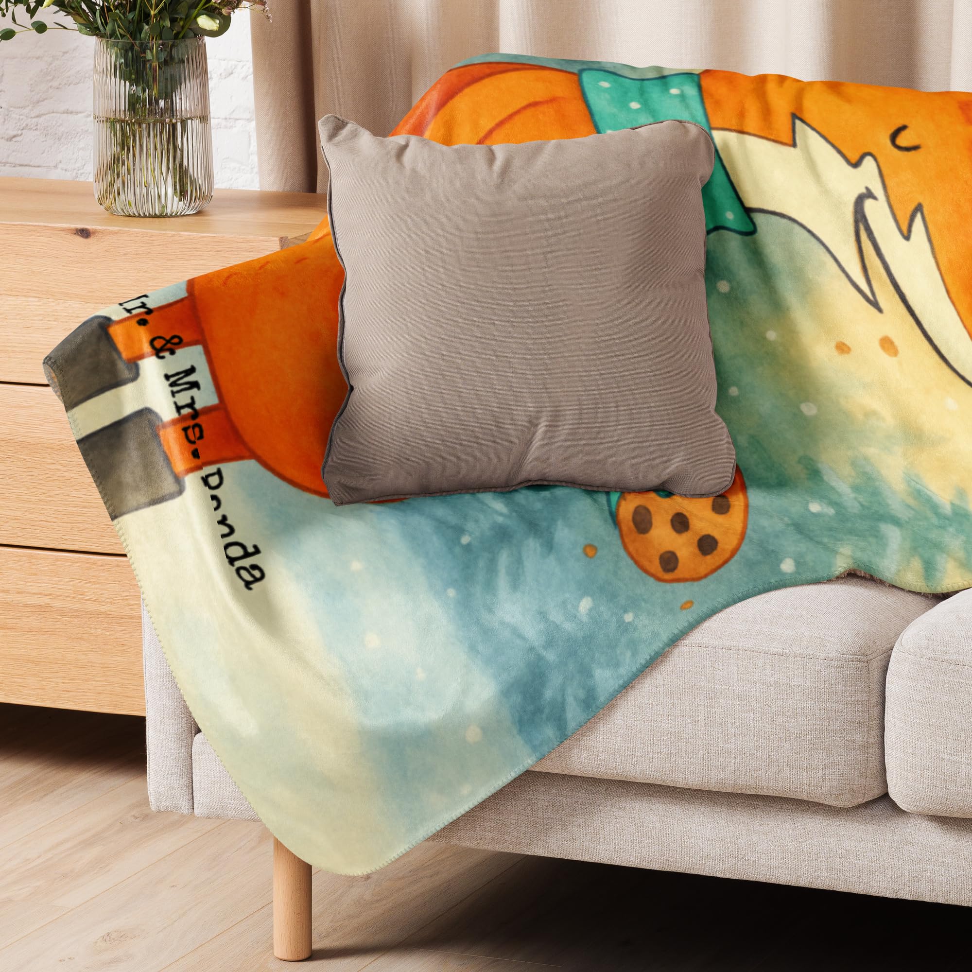 Mr. & Mrs. Panda Tagesdecke Fuchs Keks Design 130 x 155 cm - Geschenk, Wärmedecke, Weihnachtlich, Frieren, Weihnachten, Winter, Plaid, Plätzchen, Heimdecke, Kekse, Kuscheldecke, Decke