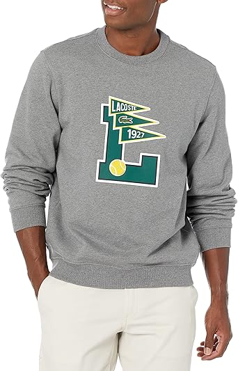 lacoste mens long sleeve varsity l crewneck sweatshirt