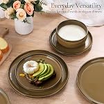 E-far Stoneware Dinnerware Ensembles pour 8, 24 Pièces Plaques et bols de glaçage réactifs, assiettes élégantes avec base en terre cuite rustique, lave-vaisselle & Micro-ondes, résistant aux rayures, Camel du désert