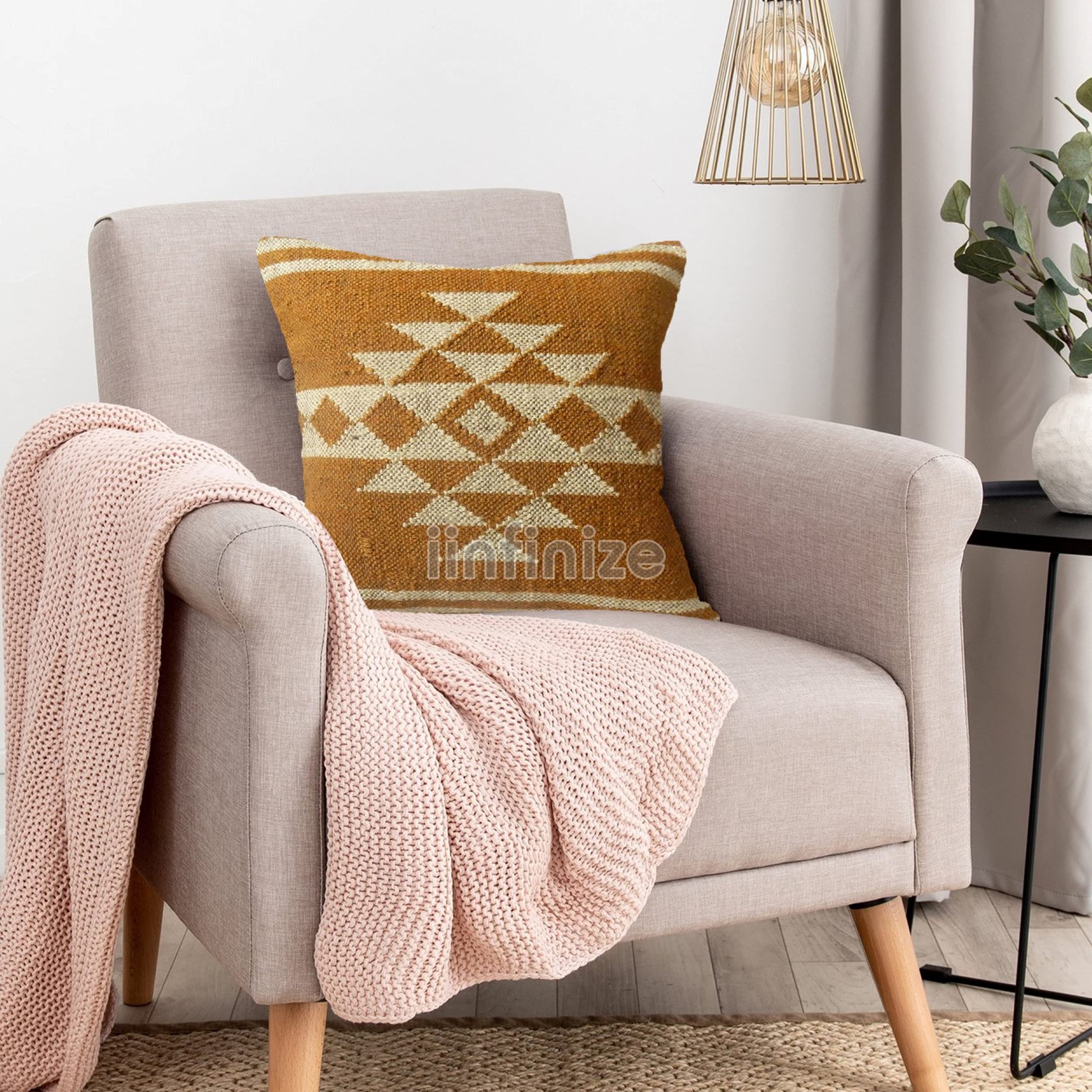 Handwoven Indian Wool Jute Kilim Cushion Cover Boho Geometric Decor Pillow Sham Sofa Floor Chair Bed Moroccan Vintage Traditional Indoor Outdoor Throw Pillow Case (Multicolor 1 Pc Set)