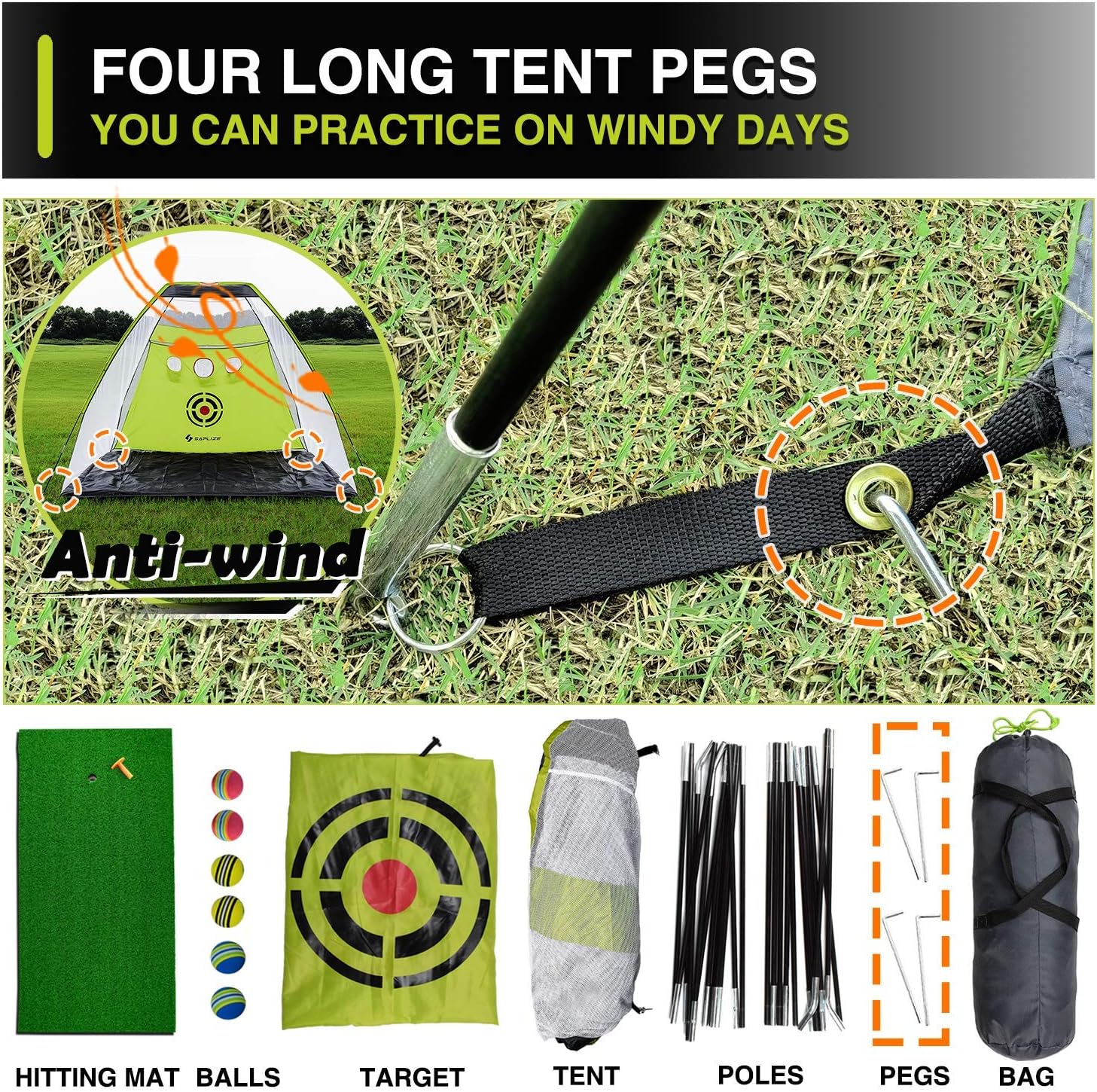 SAPLIZE Golf Net with Triple Turf Mat Bundle, Full Solution for Backyard Driving, Hitting, Chipping Training, 10 x 7 ft Enhanced High Impact Golf Practice Net for Indoor/Outdoor/Backyard