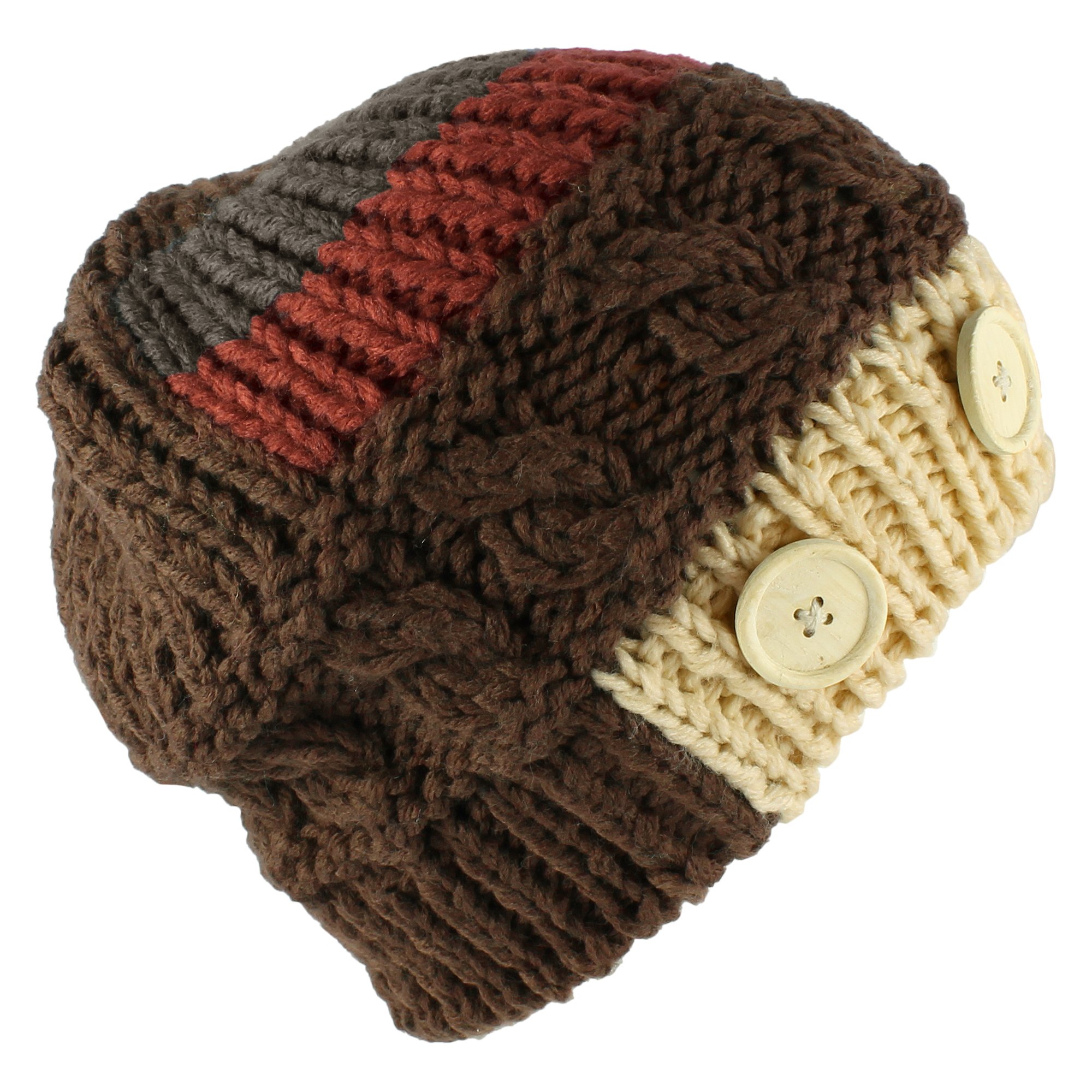 Morehats Multi Color Stripe Corduroy Knit Slouchy Handmade Beanie Winter Ski Warm Hat - Brown