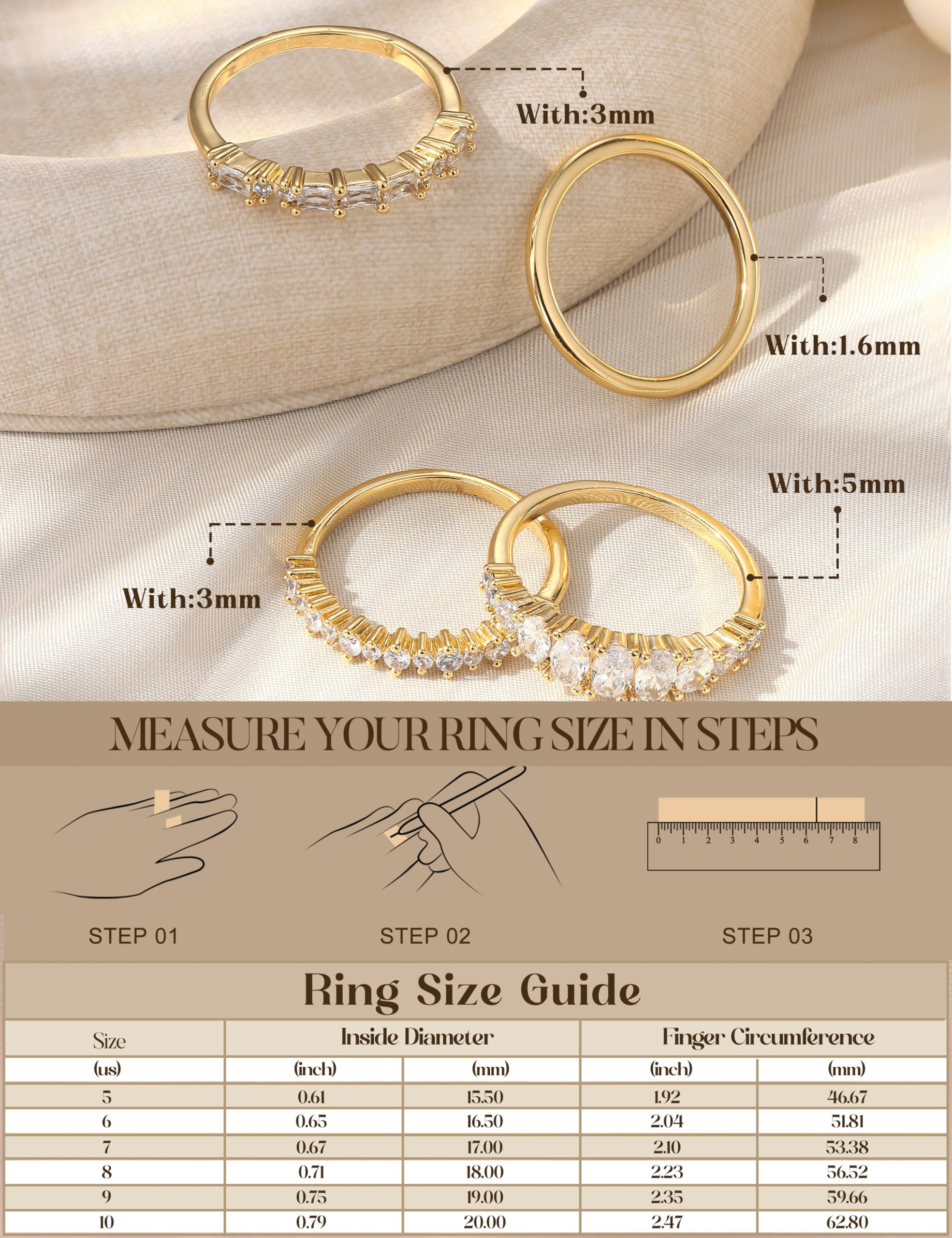 Anillos apilables de oro para mujer, no se deslustra, delicadas alianzas de boda de circonita cúbica, juego de anillos minimalistas de moda, anillos de compromiso para el pulgar, tallas 5-10 3