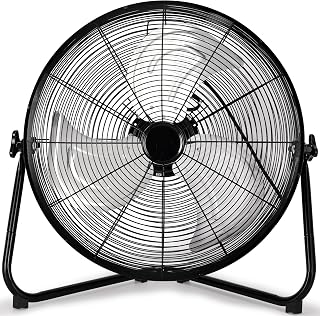 Uthfy 20 Inch High Velocity Heavy Duty Fan, Metal Industrial Floor Fan with Wall-Mounting System, 3 Speed Garage Cooling Fans with 360° Adjustbale Tilting for Warehouse,Workshop and Factory, Black