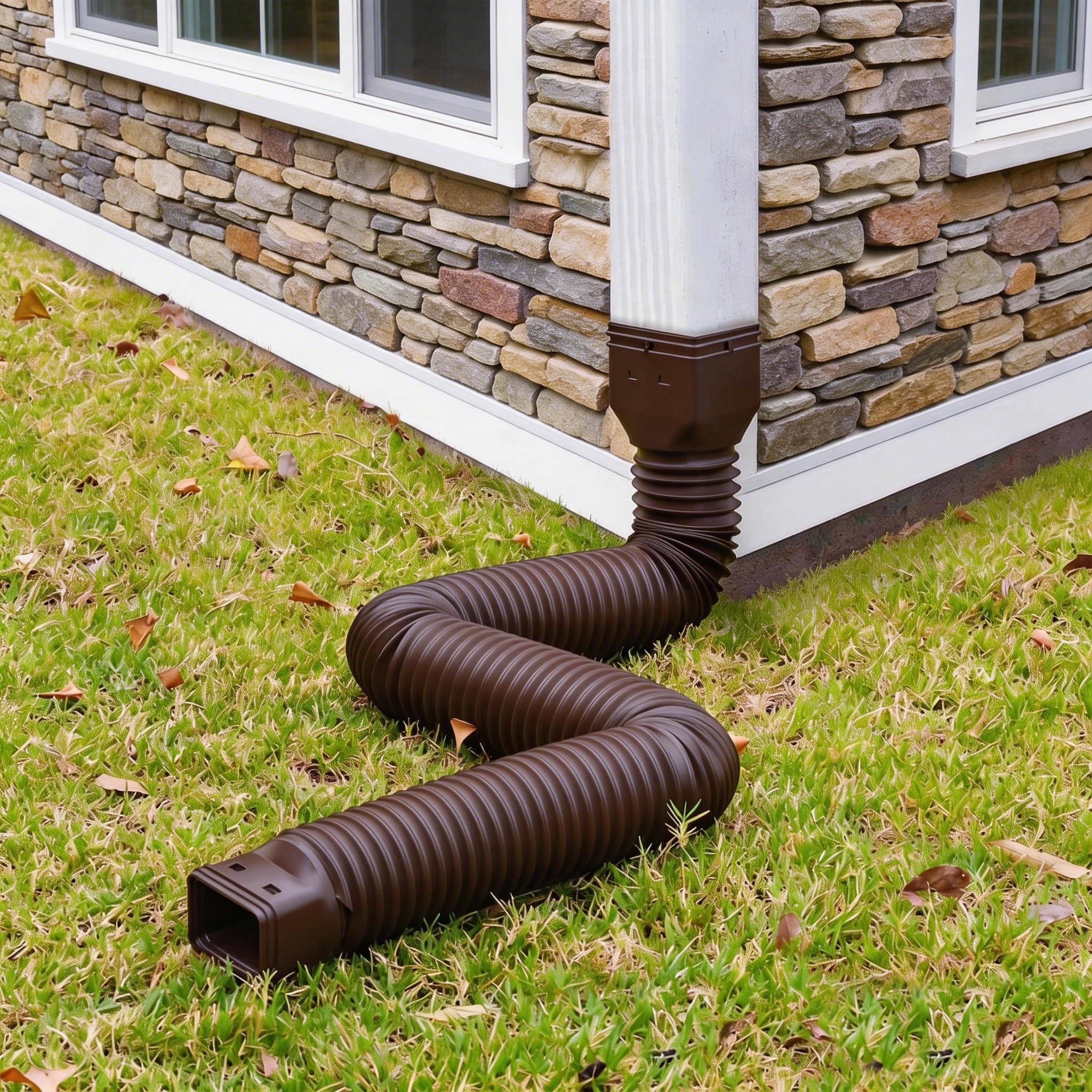 16.5ft Long Gutter Downspout Extensions for Rainwater Drainage, 4” Diameter Thickened Flexible Downspout Extender Extendable from 3.6ft to 16.5ft(Brown) - 5