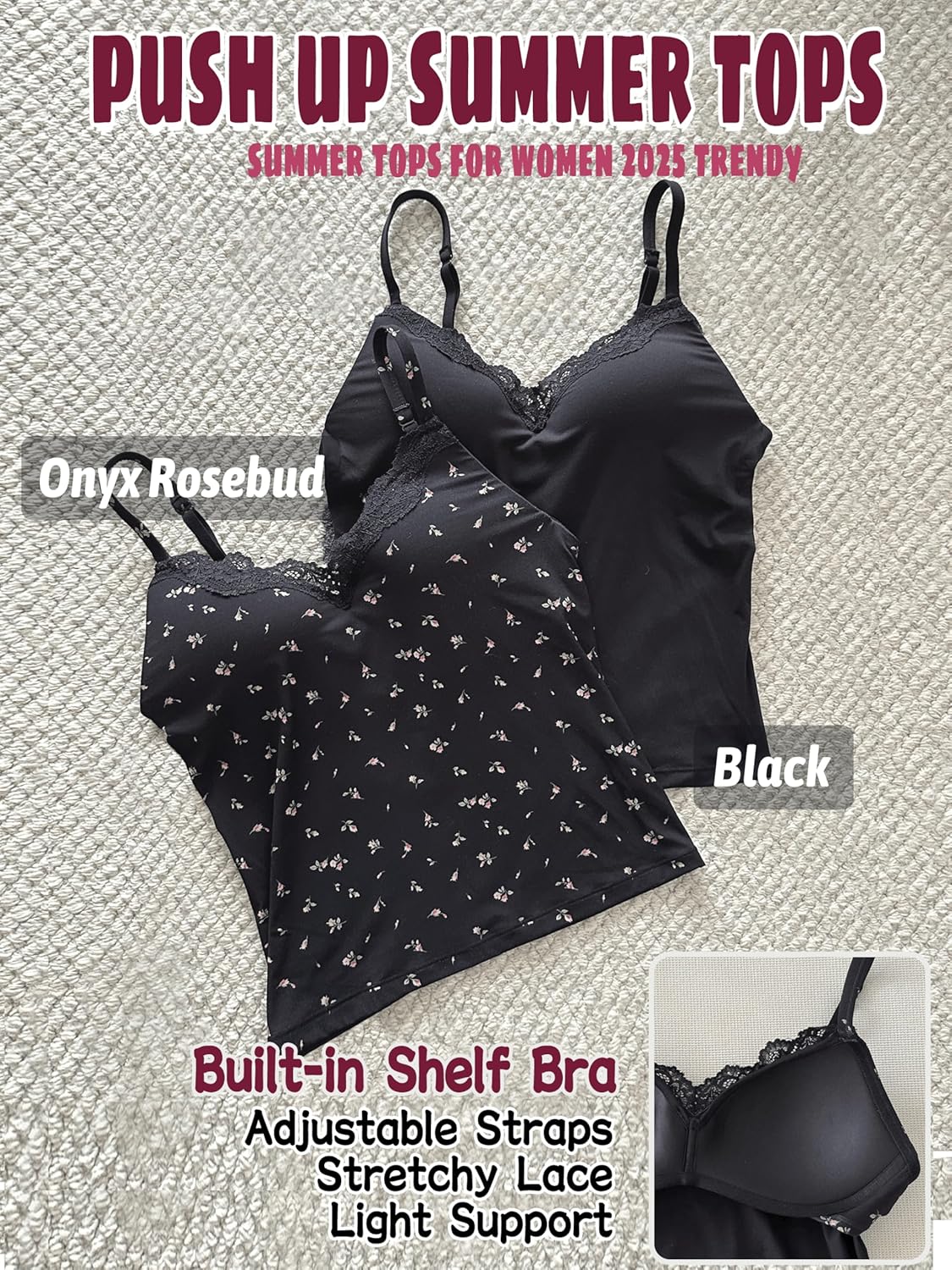 Starryion Women Sexy Deep V Neck Lace Tank Top with Built in Shelf Bra Push Up Summer Going Out Tops 2026 - Image 5