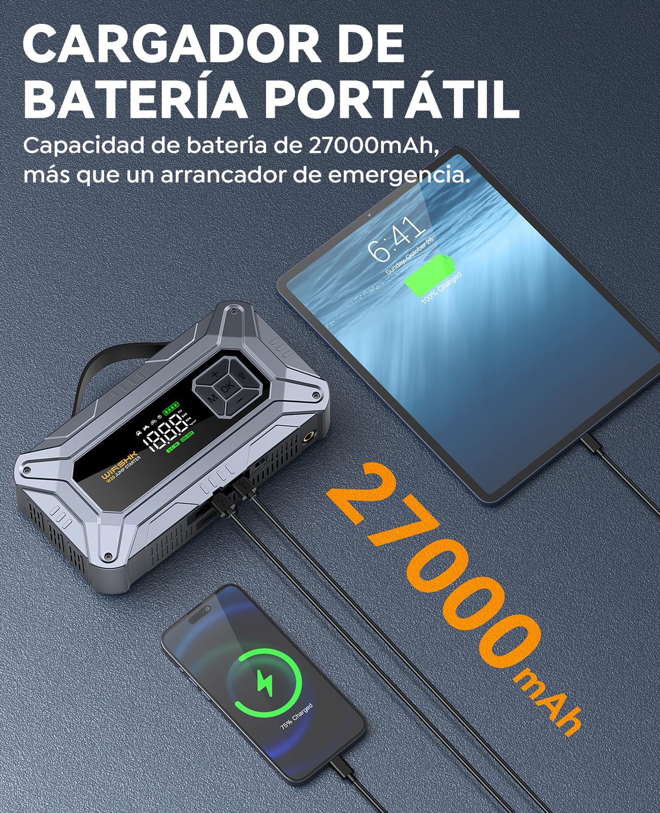 Arrancador de Coche con Compresor de Aire, 8000A 160PSI Arrancador Portátil para Baterías (8.0L Gasolina/10L Diésel), Batería Externa 12V con Cables de Arranque, Pantalla LCD, 2 LED