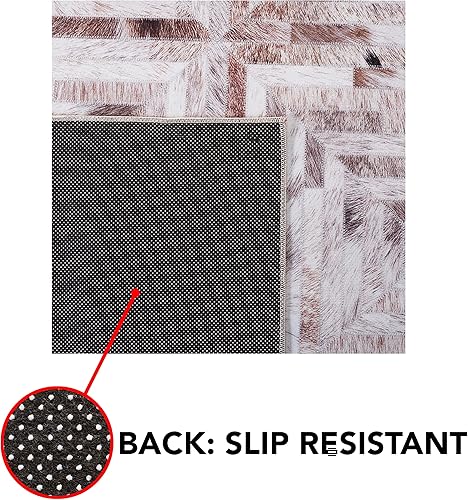 Miniatura 8 de Safavieh Alfombra de área de la colección Faux Hide - 6 x 9 pies, beige y marrón, diseño rústico moderno y glamoroso, no desprende pelusa y de fácil