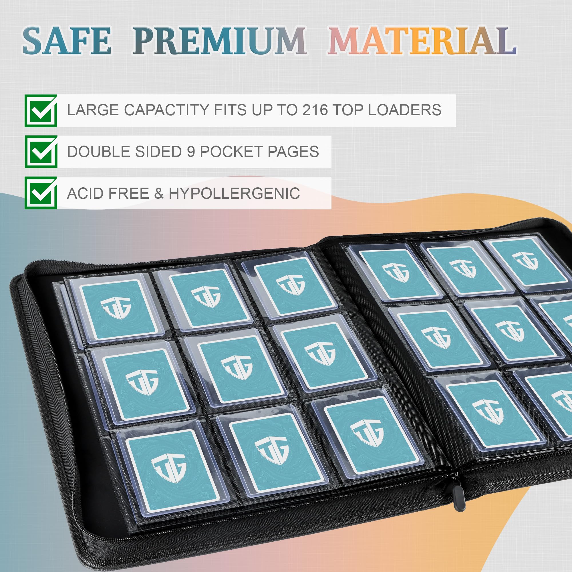 TCGUARD Toploader - Album di carte da collezione per 216 Toploader, 9 scomparti con custodia per scheda Rigid Toploader da 3" x 4", per TCG, carte MTG, album di carte collezionabili (verde scuro)